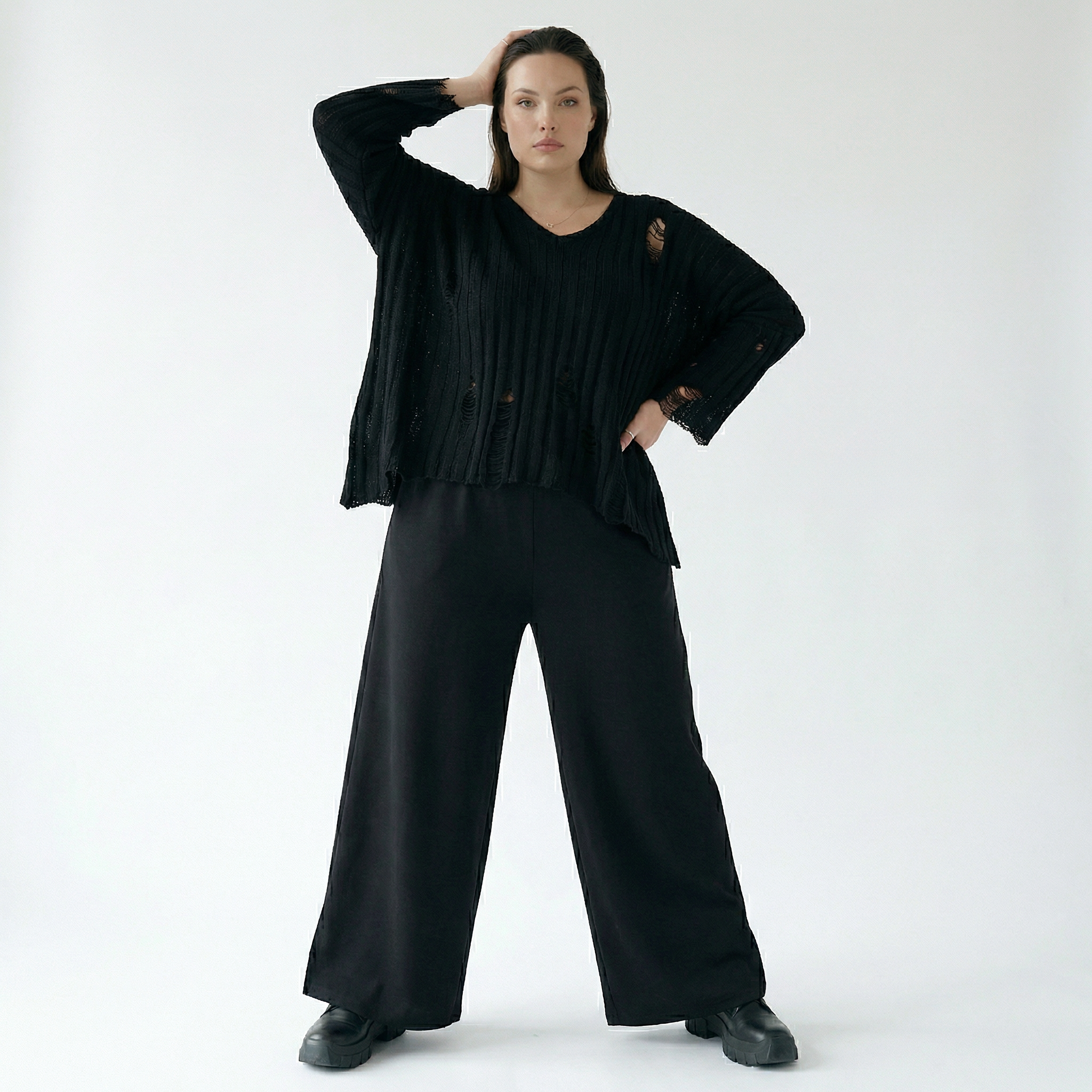  AKH Fashion Hose in gerader Form, aus Materialmix, 1536.00225, Schwarz, Ausgefallen