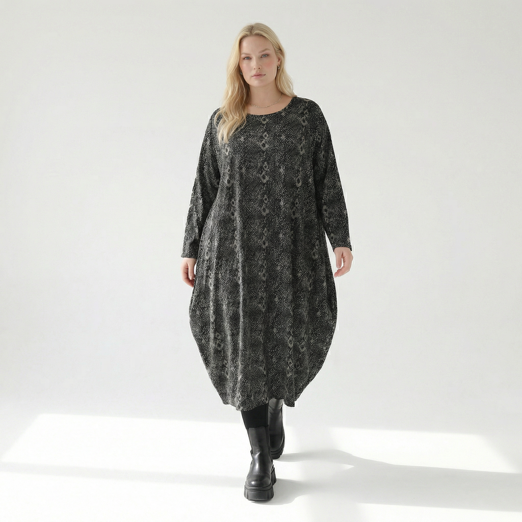  Ballonkleid von AKH Fashion aus Materialmix, 1541.01926, Grau/Schwarz, Reptil, Schick