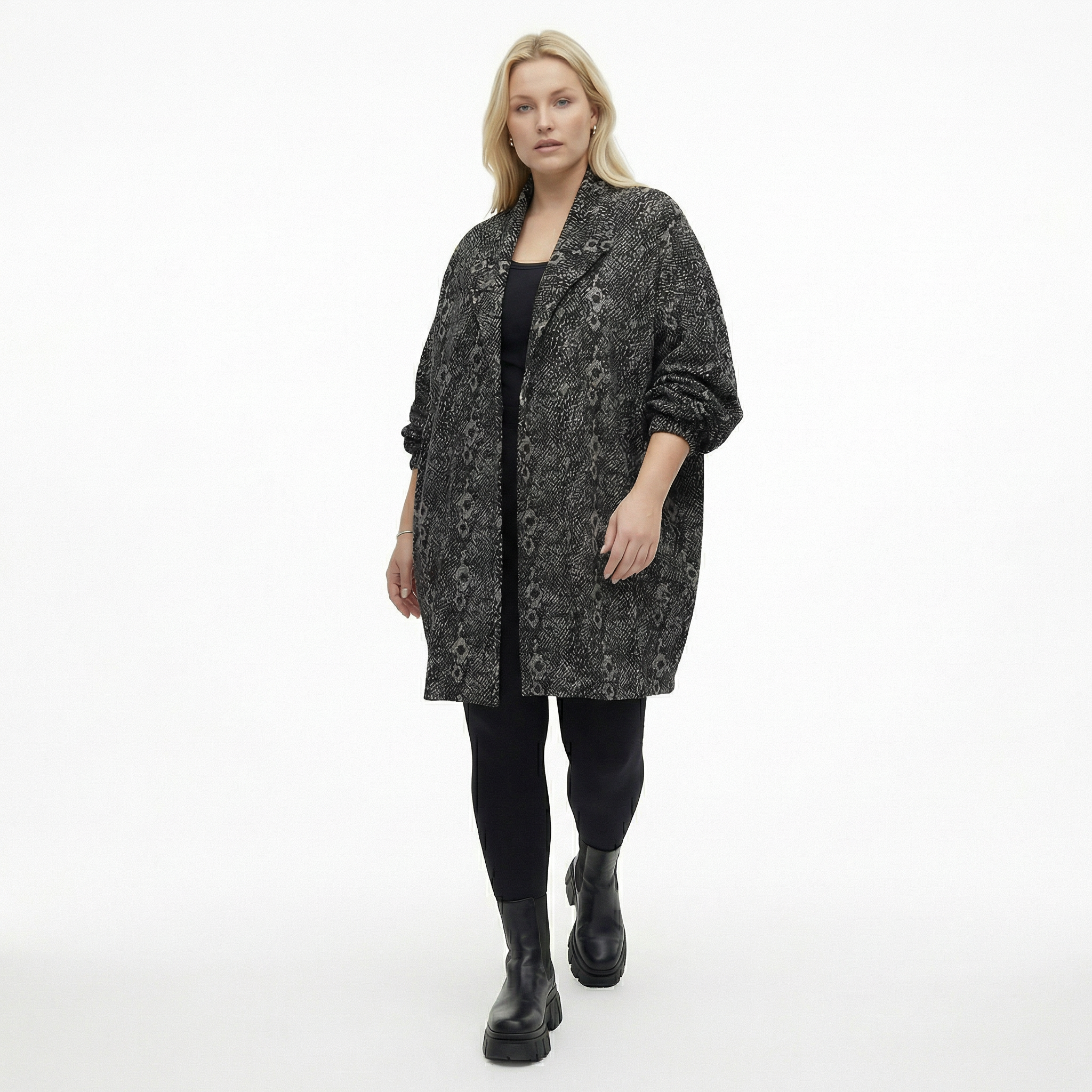  AKH Fashion Jacke in kastiger Form, aus Materialmix, 1541.06517, Grau/Schwarz, Reptil