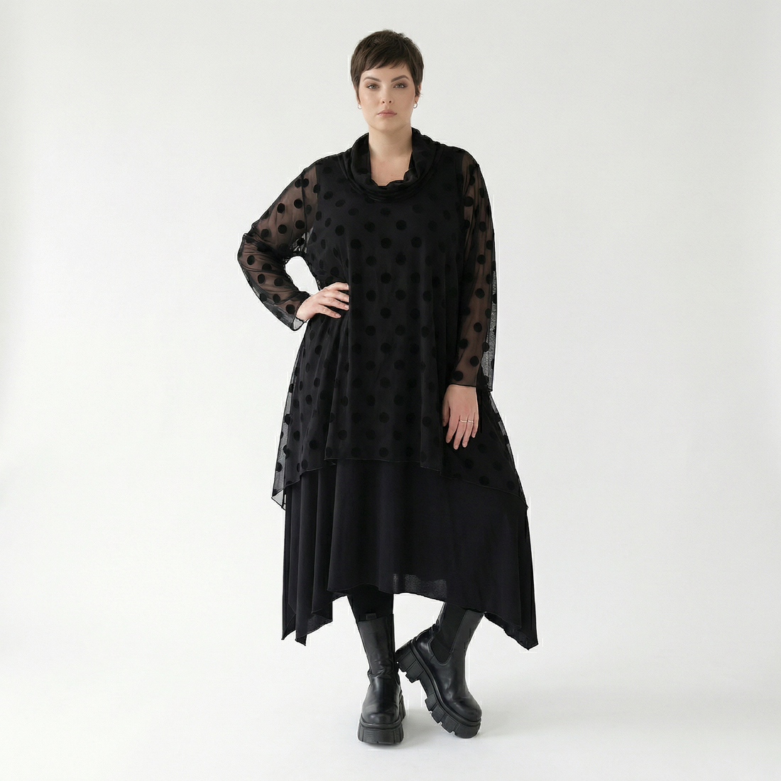  A-Form Bigshirt von AKH Fashion aus Polyester, 1544.03371, Schwarz, Punkte, Ausgefallen