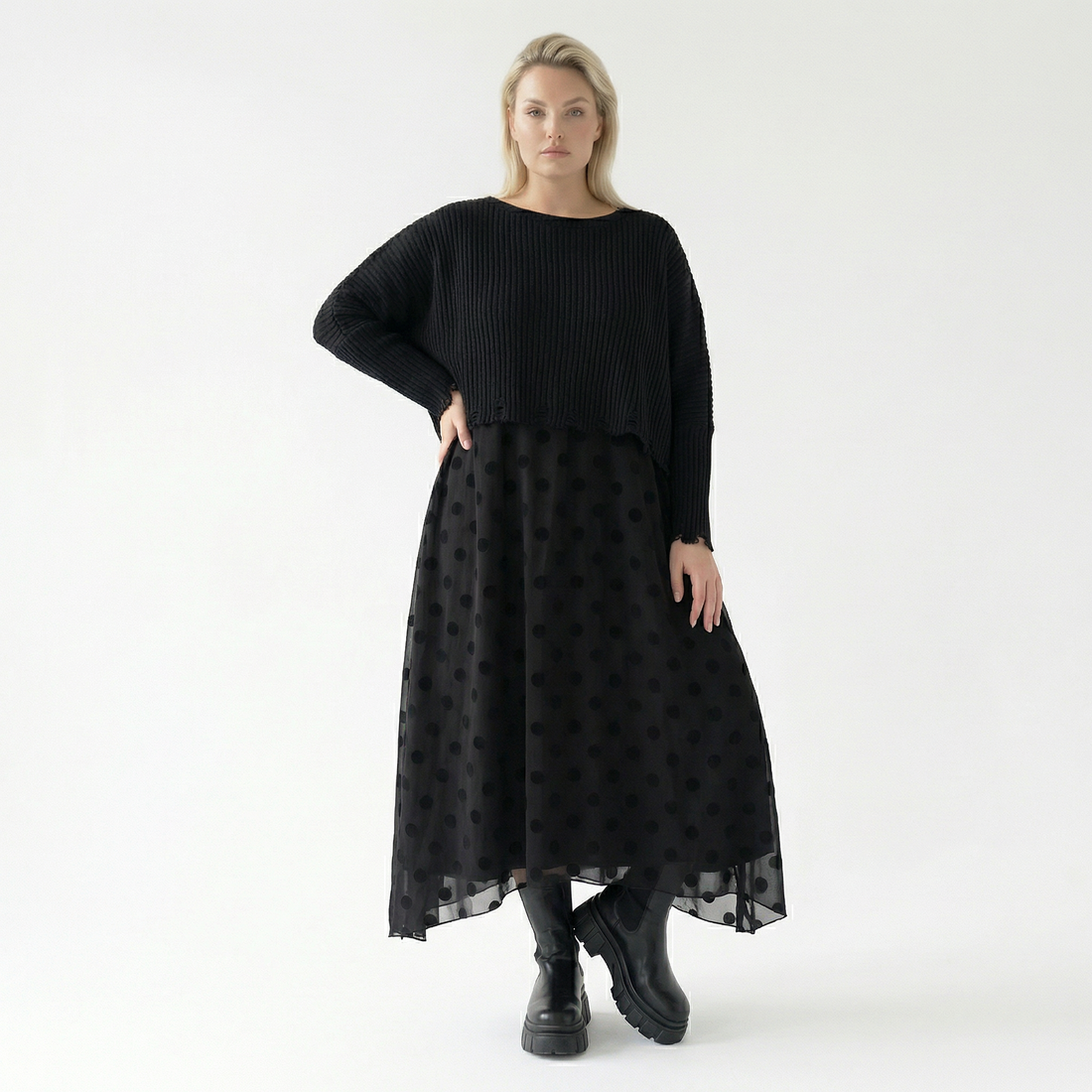  A-Form Tunika von AKH Fashion aus Polyester, 1544.05927, Schwarz, Punkte, Ausgefallen