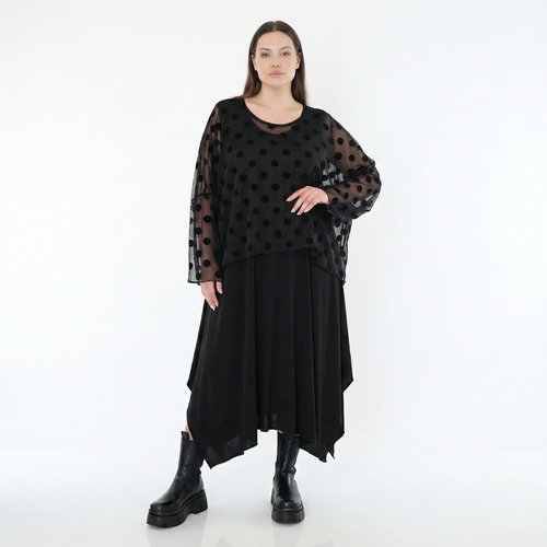  AKH Fashion Überwurf in kastiger Form, aus Polyester, 1544.06048, Schwarz, Punkte, Schick