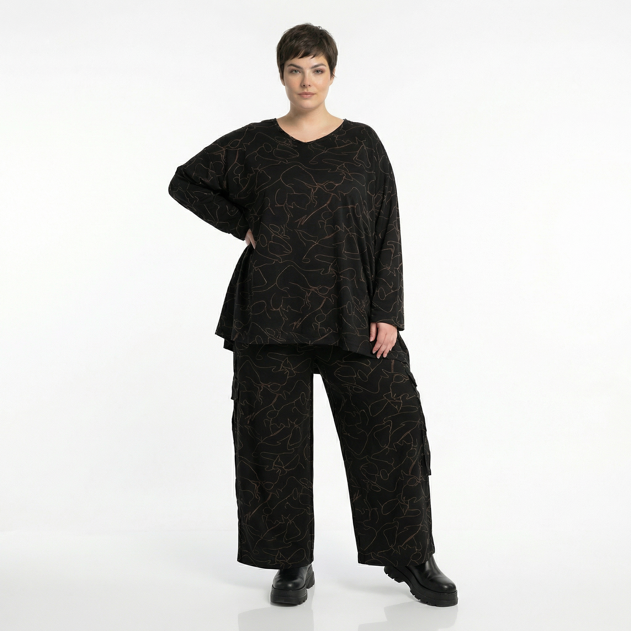  Ballonhose von AKH Fashion aus Viskose, 1545.07125, Schwarz/Braun, Kringel, Ausgefallen