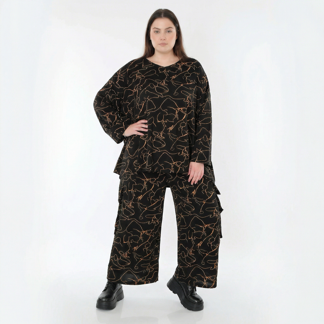  Ballonhose von AKH Fashion aus Viskose, 1545.07125, Schwarz/Orange, Kringel, Ausgefallen