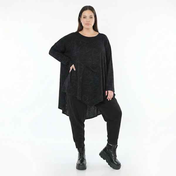 A-Form Bigshirt von AKH Fashion aus Viskose, 1545.07138, Schwarz/Blau, Kringel, Ausgefallen