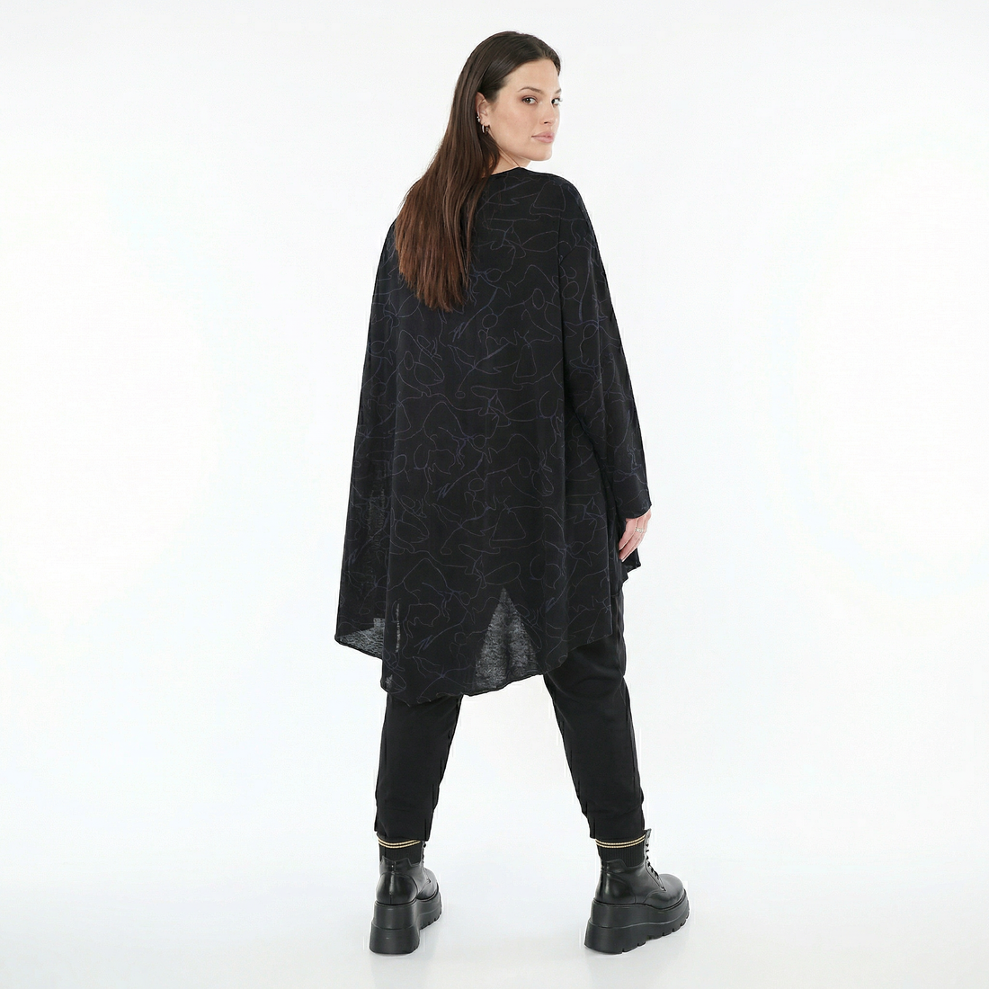 A-Form Bigshirt von AKH Fashion aus Viskose, 1545.07138, Schwarz/Blau, Kringel, Ausgefallen
