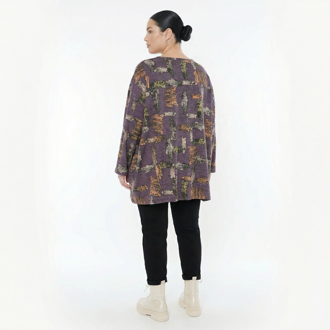  A-Form Bigshirt von AKH Fashion aus Materialmix, 1548.00593, Violett/Multi, Abstrakt, Schick