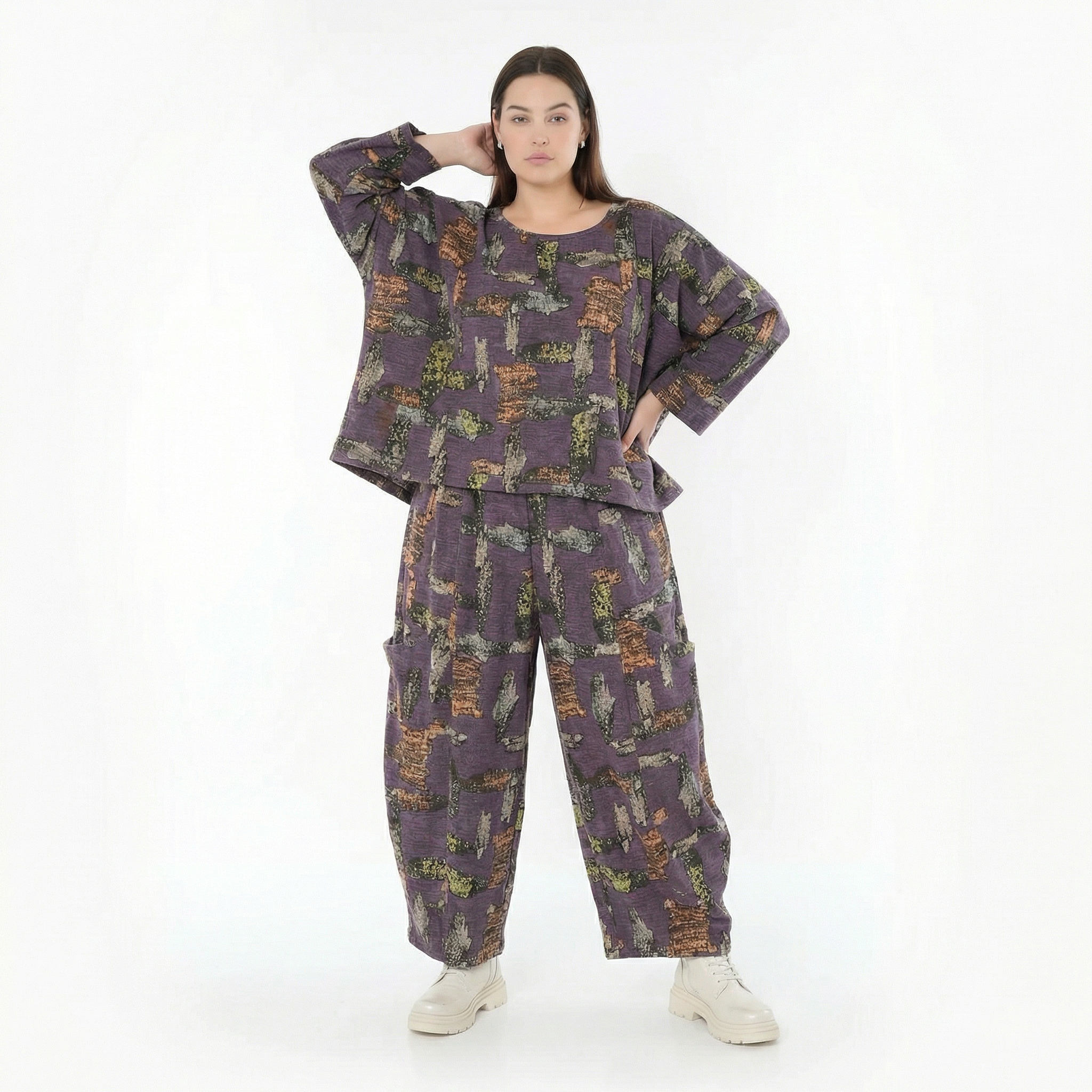  Ballonhose von AKH Fashion aus Materialmix, 1548.08069, Violett/Multi, Abstrakt, Schick