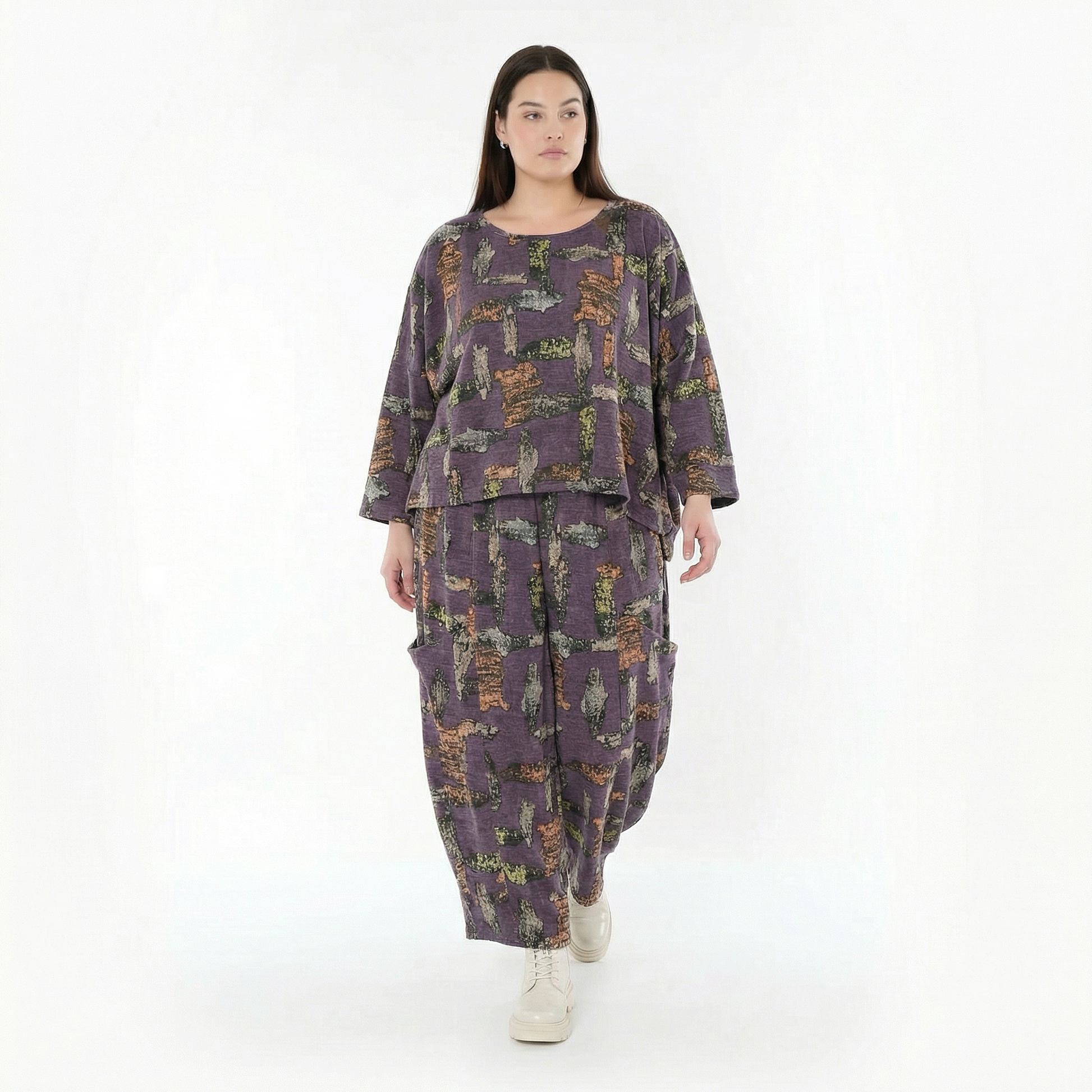  Ballonhose von AKH Fashion aus Materialmix, 1548.08069, Violett/Multi, Abstrakt, Schick