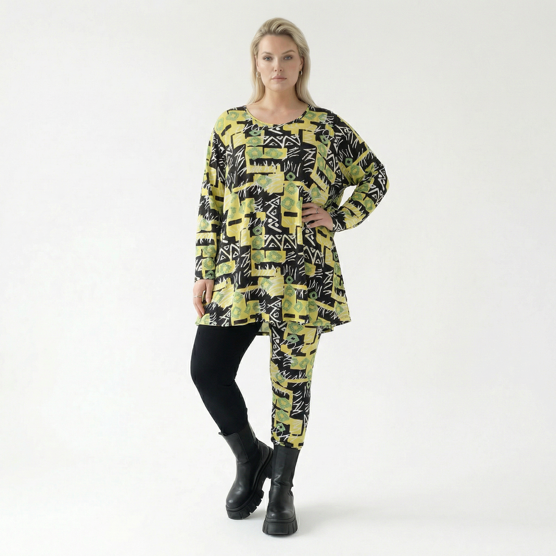  AKH Fashion Shirt in Glocken-Form, aus Viskose, 1556.01892, Gelb/Multi, Abstrakt, Schick