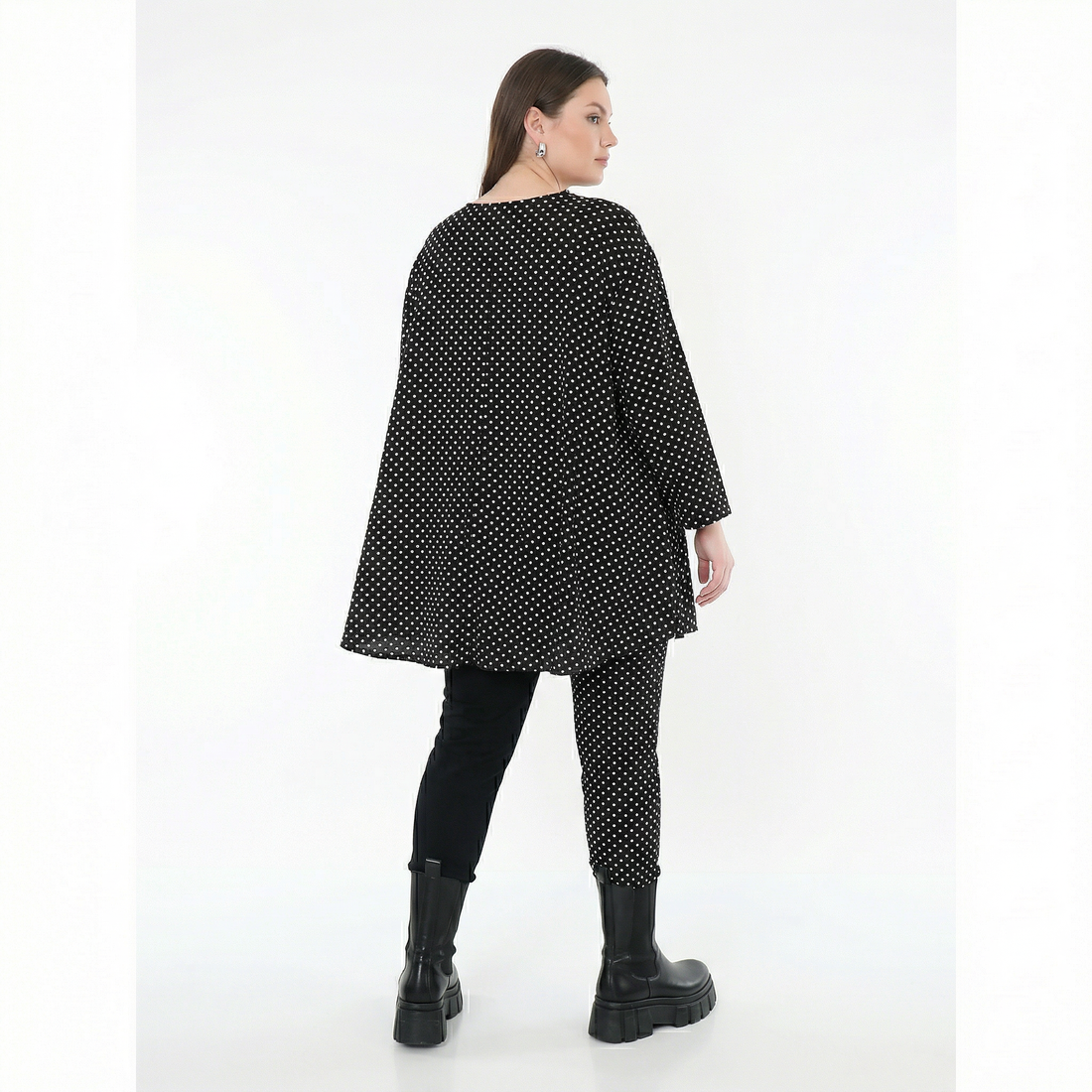  AKH Fashion Shirt in Glocken-Form, aus Viskose, 1557.01892, Schwarz/Weiß, Punkte, Schick