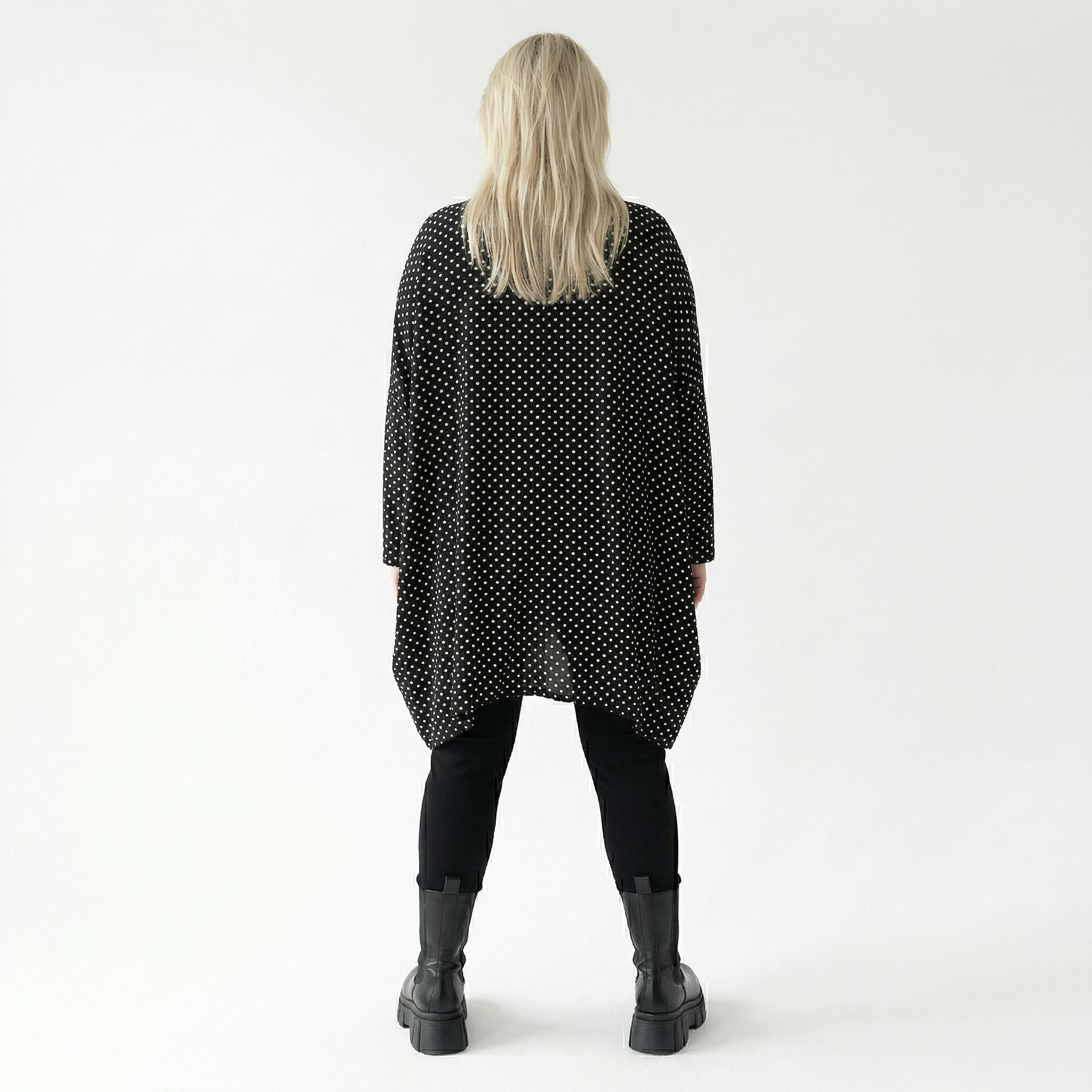  A-Form Bigshirt von AKH Fashion aus Viskose, 1557.03371, Schwarz/Weiß, Punkte, Ausgefallen