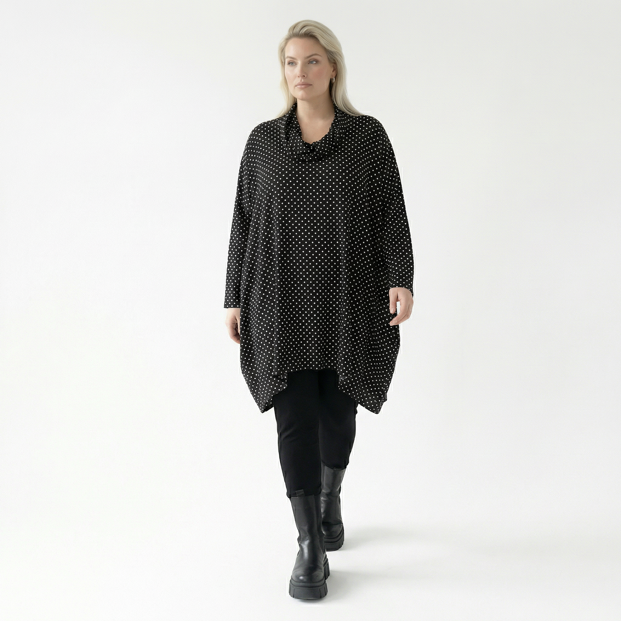  A-Form Bigshirt von AKH Fashion aus Viskose, 1557.03371, Schwarz/Weiß, Punkte, Ausgefallen