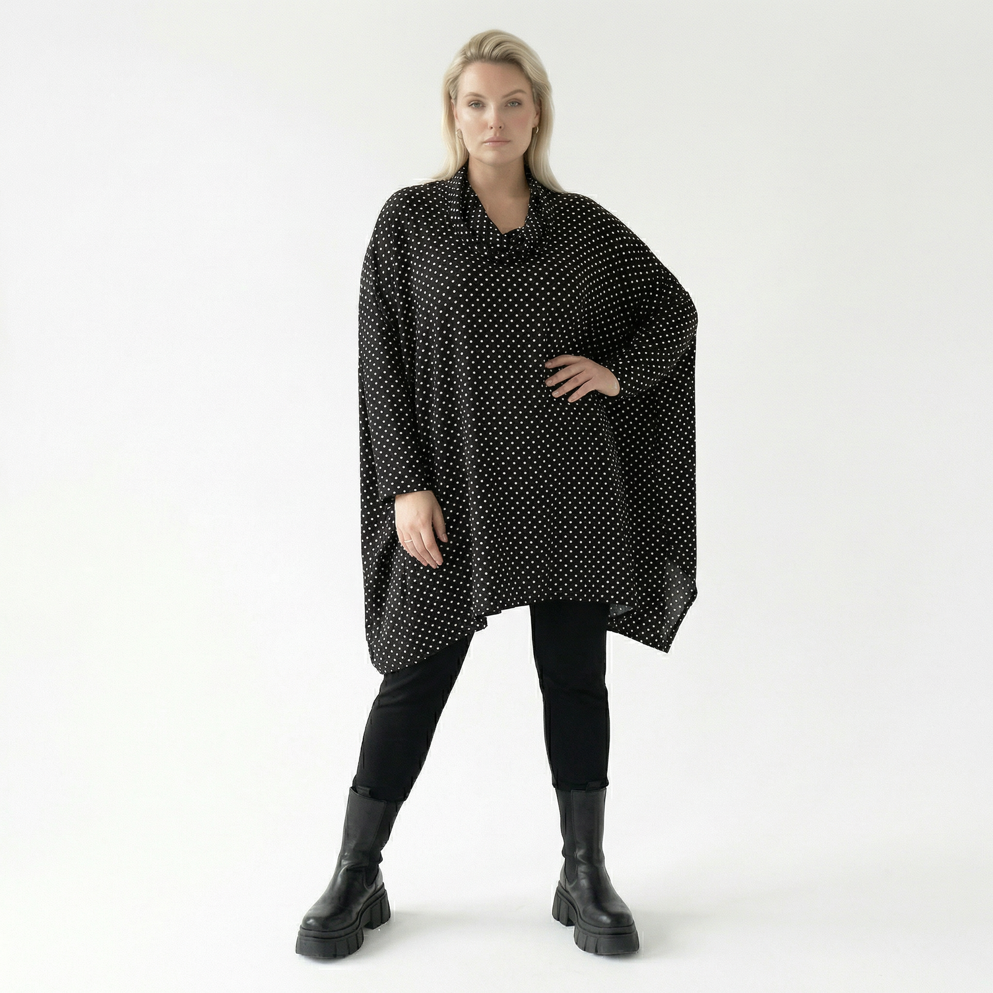  A-Form Bigshirt von AKH Fashion aus Viskose, 1557.03371, Schwarz/Weiß, Punkte, Ausgefallen