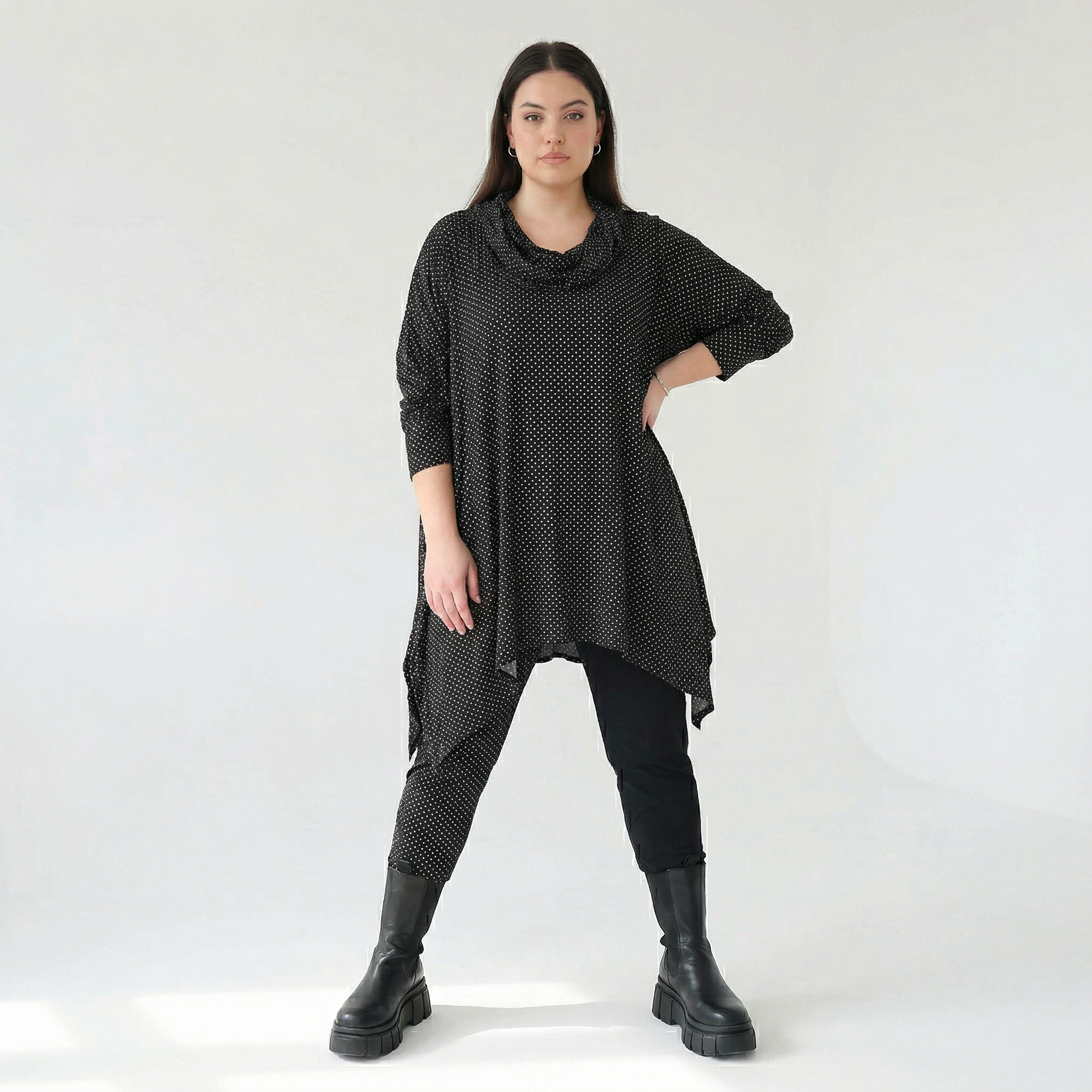  A-Form Bigshirt von AKH Fashion aus Viskose, 1558.03371, Schwarz/Weiß, Punkte, Ausgefallen