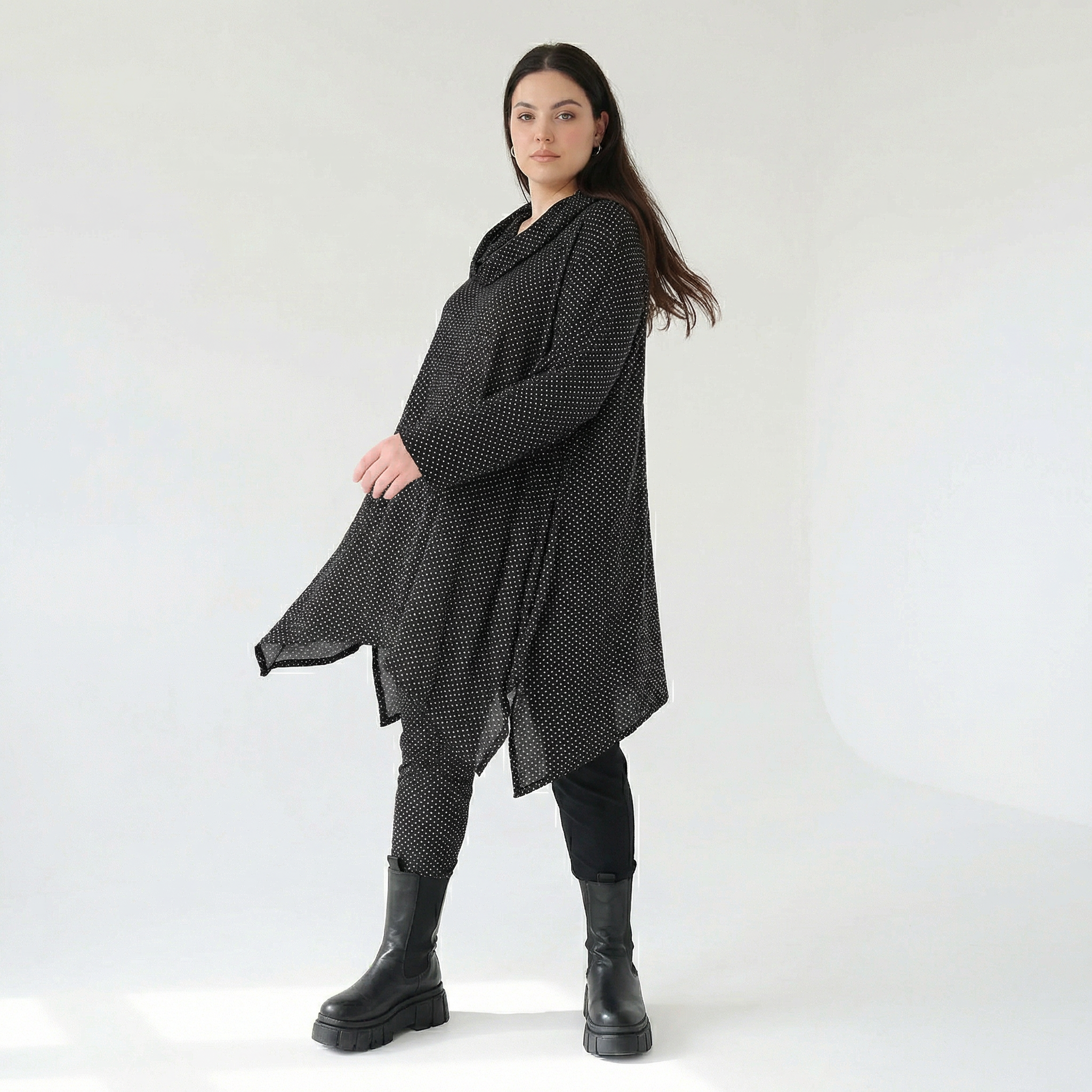  A-Form Bigshirt von AKH Fashion aus Viskose, 1558.03371, Schwarz/Weiß, Punkte, Ausgefallen