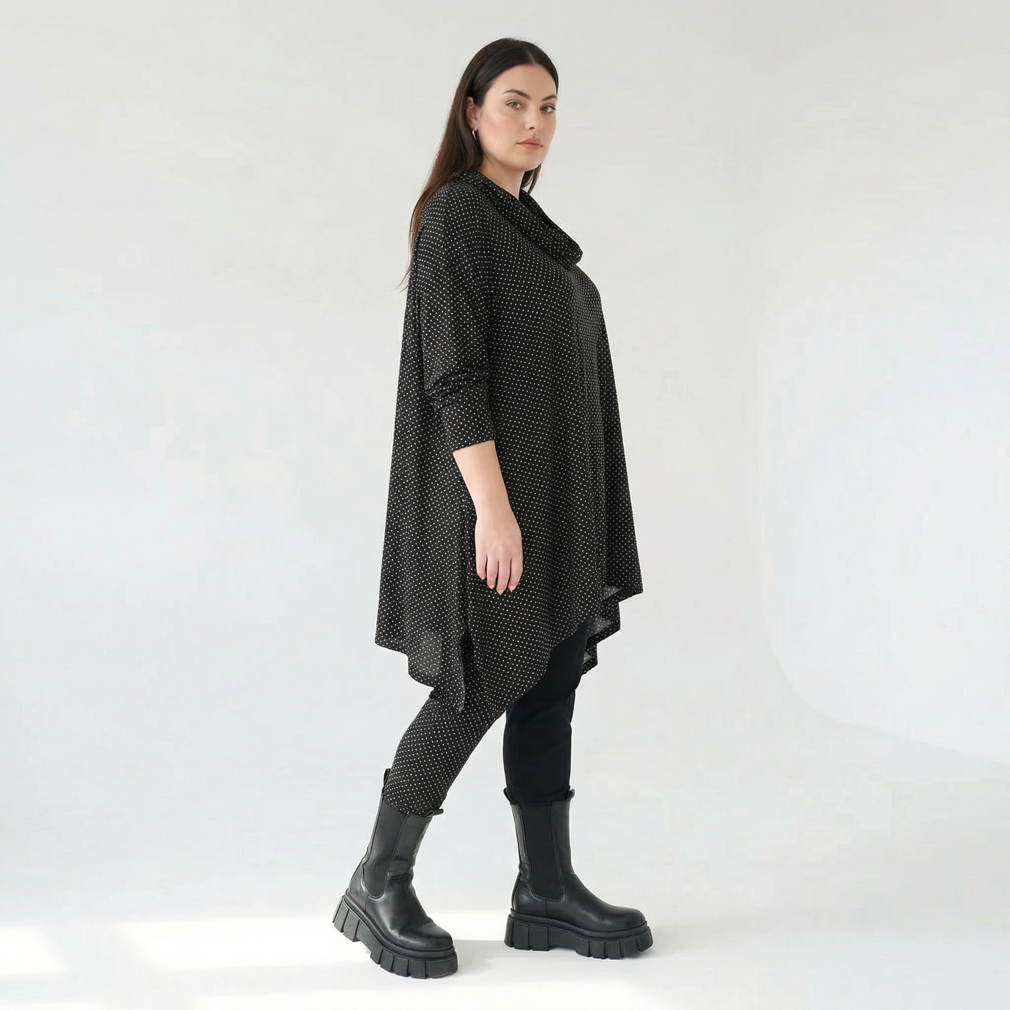  A-Form Bigshirt von AKH Fashion aus Viskose, 1558.03371, Schwarz/Weiß, Punkte, Ausgefallen