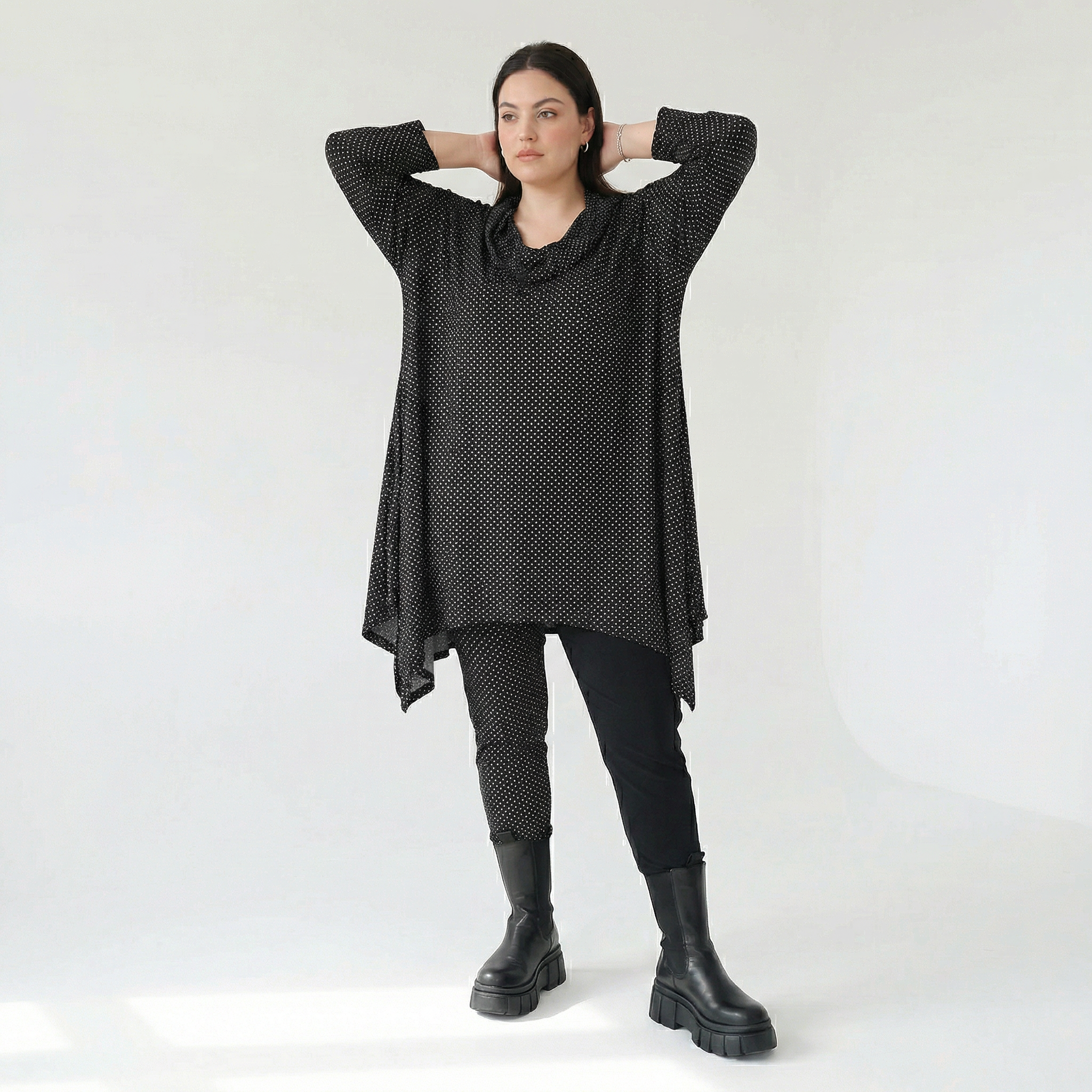  A-Form Bigshirt von AKH Fashion aus Viskose, 1558.03371, Schwarz/Weiß, Punkte, Ausgefallen