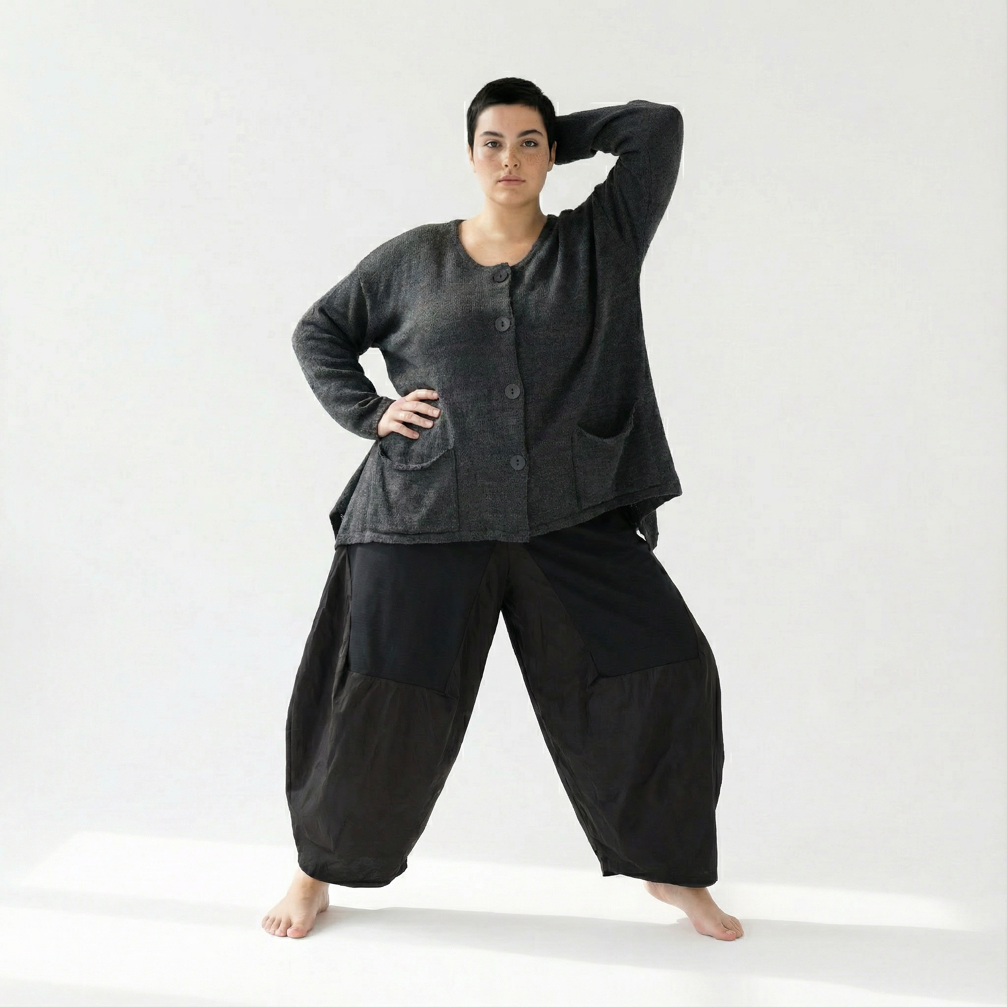 A-Form Jacke von AKH Fashion aus Viskose, 1537.00118, Dunkelgrau, Meliert, Ausgefallen