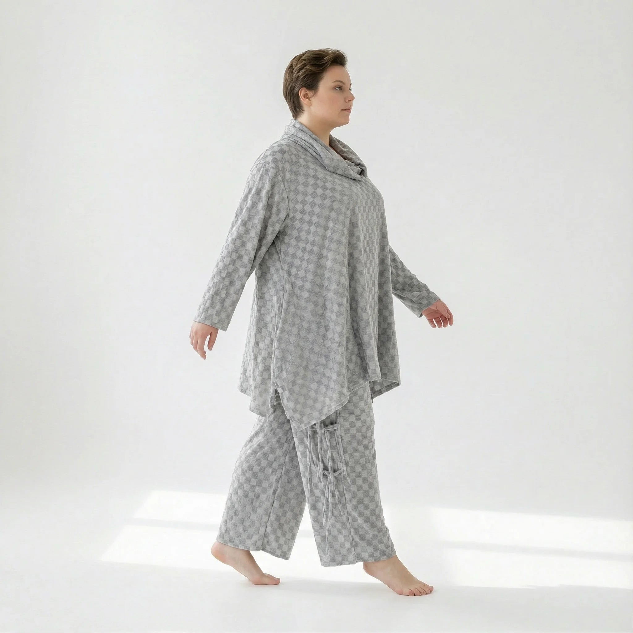  A-Form Bigshirt von AKH Fashion aus Viskose, 1540.03371, Grau, Kariert, Ausgefallen, Zeitlos