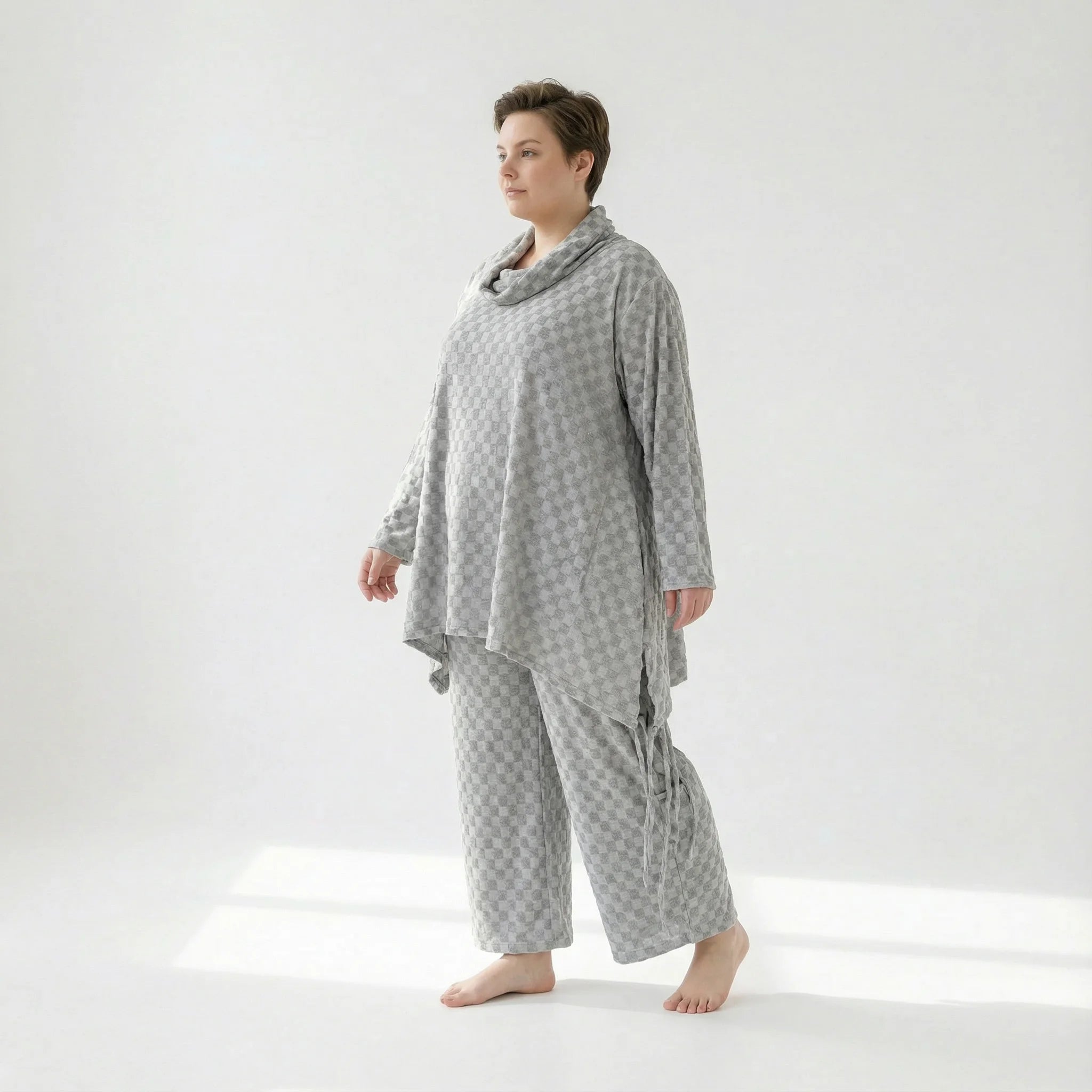  A-Form Bigshirt von AKH Fashion aus Viskose, 1540.03371, Grau, Kariert, Ausgefallen, Zeitlos