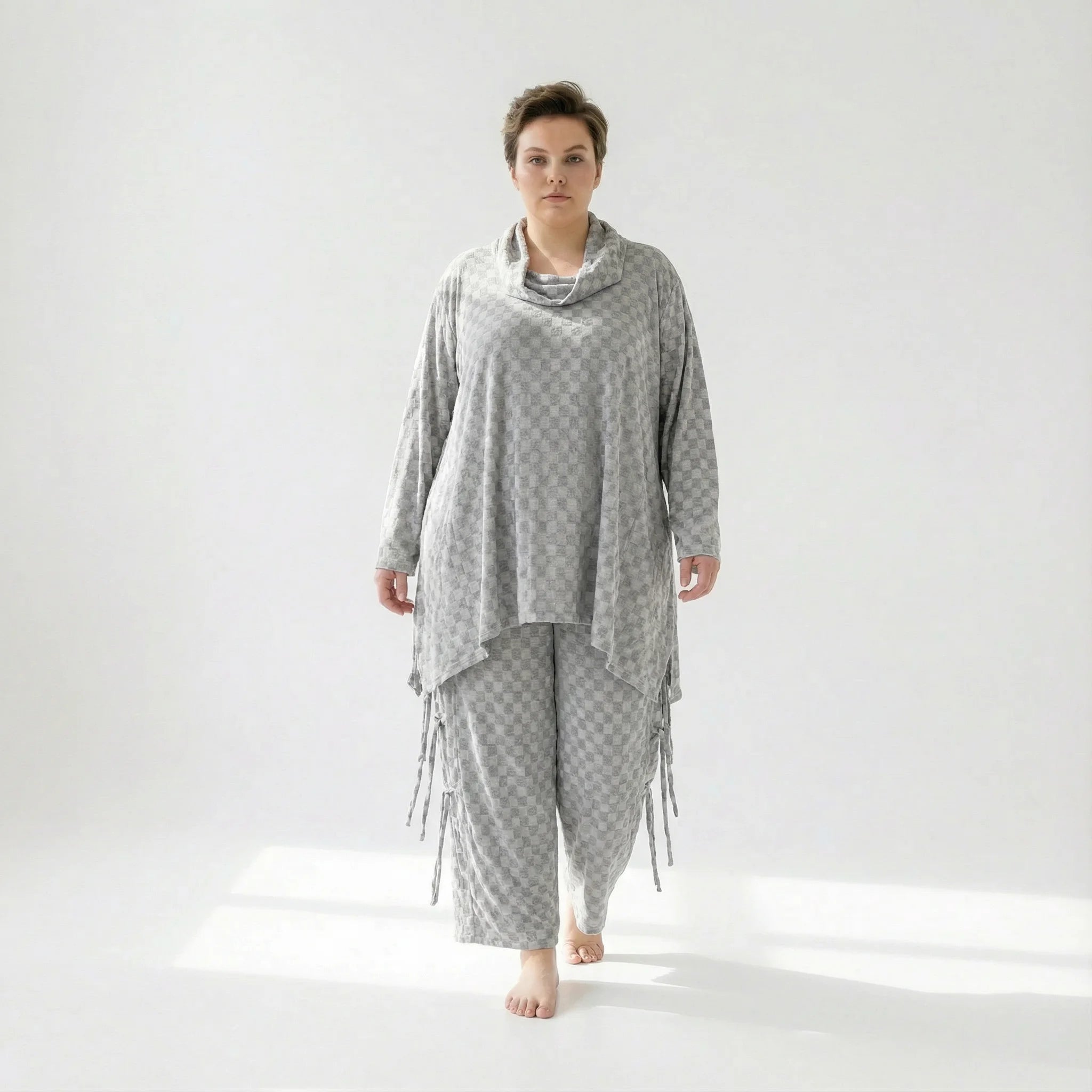  A-Form Bigshirt von AKH Fashion aus Viskose, 1540.03371, Grau, Kariert, Ausgefallen, Zeitlos