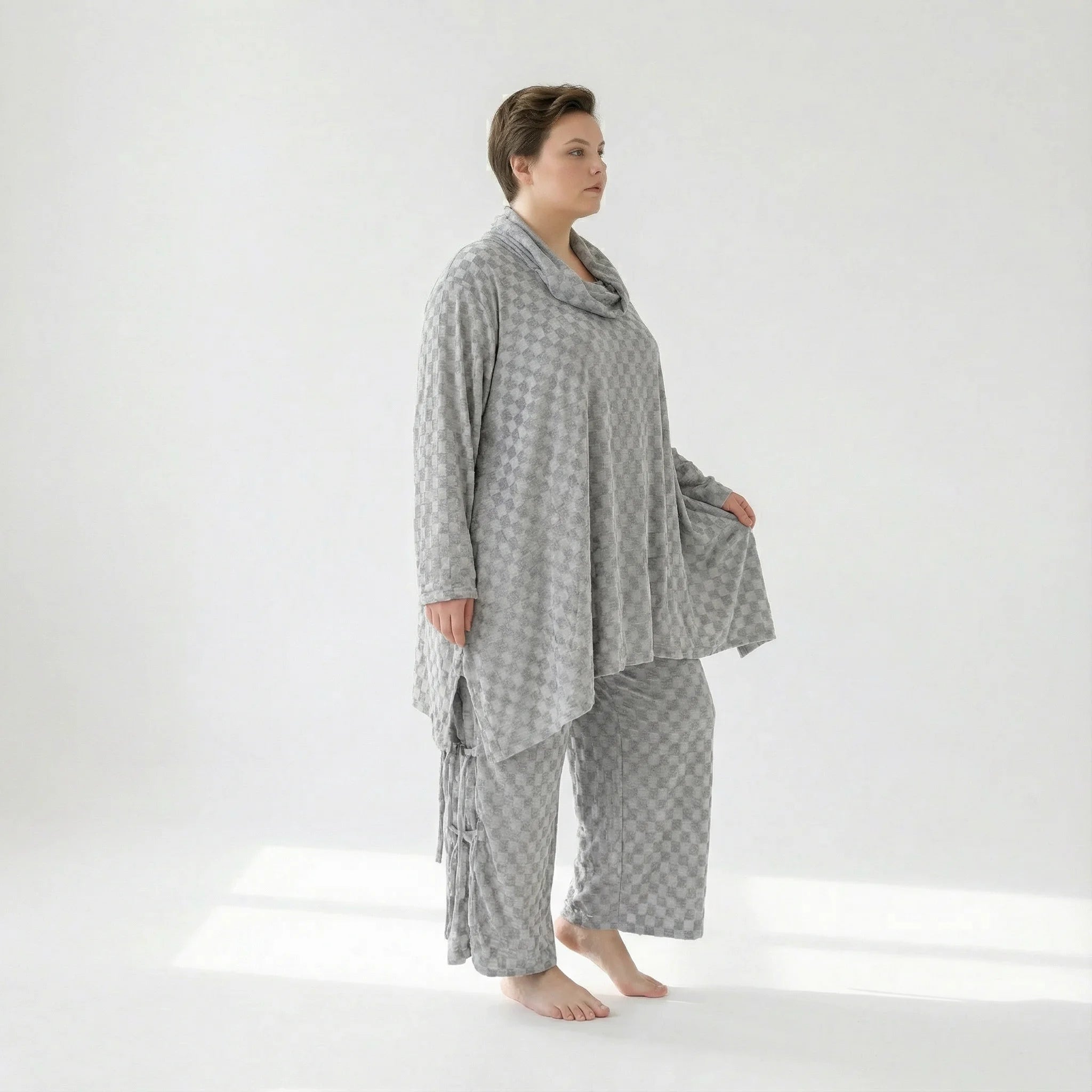  A-Form Bigshirt von AKH Fashion aus Viskose, 1540.03371, Grau, Kariert, Ausgefallen, Zeitlos