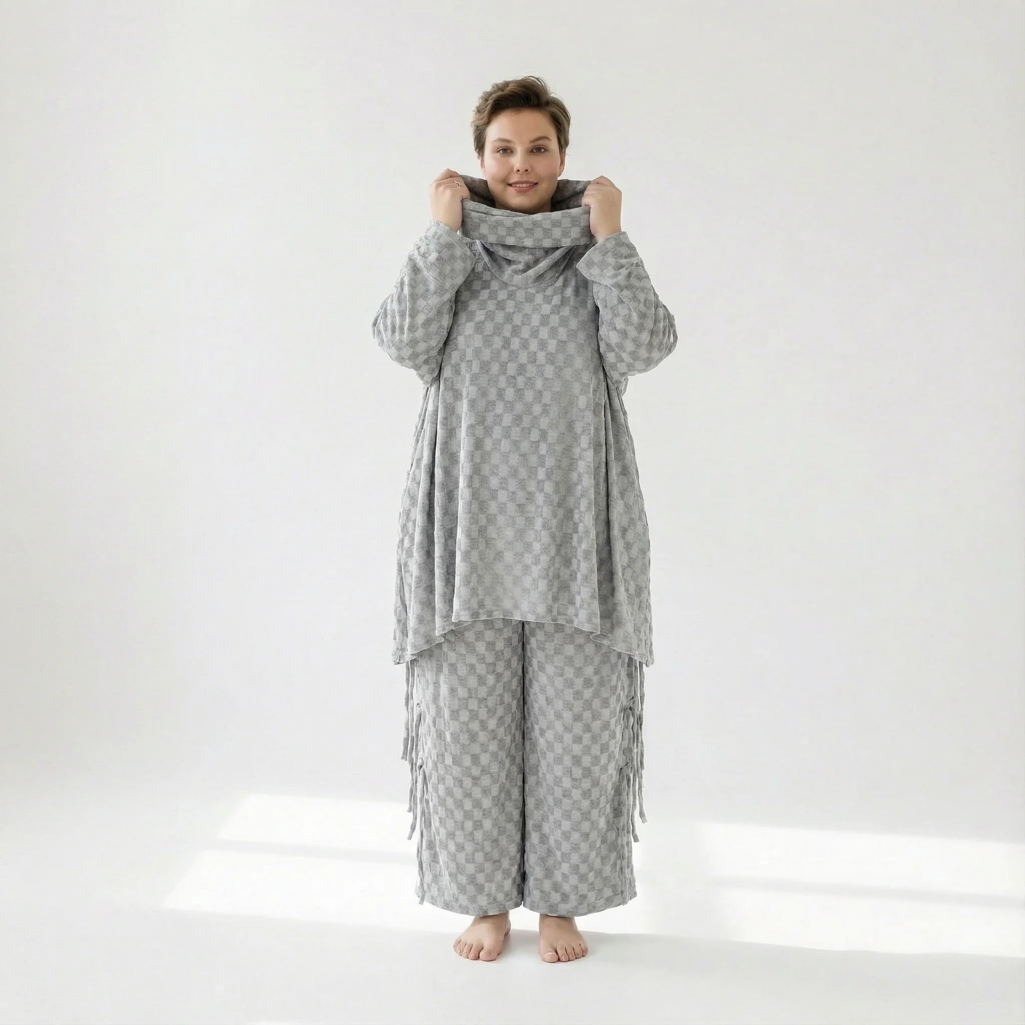  A-Form Bigshirt von AKH Fashion aus Viskose, 1540.03371, Grau, Kariert, Ausgefallen, Zeitlos