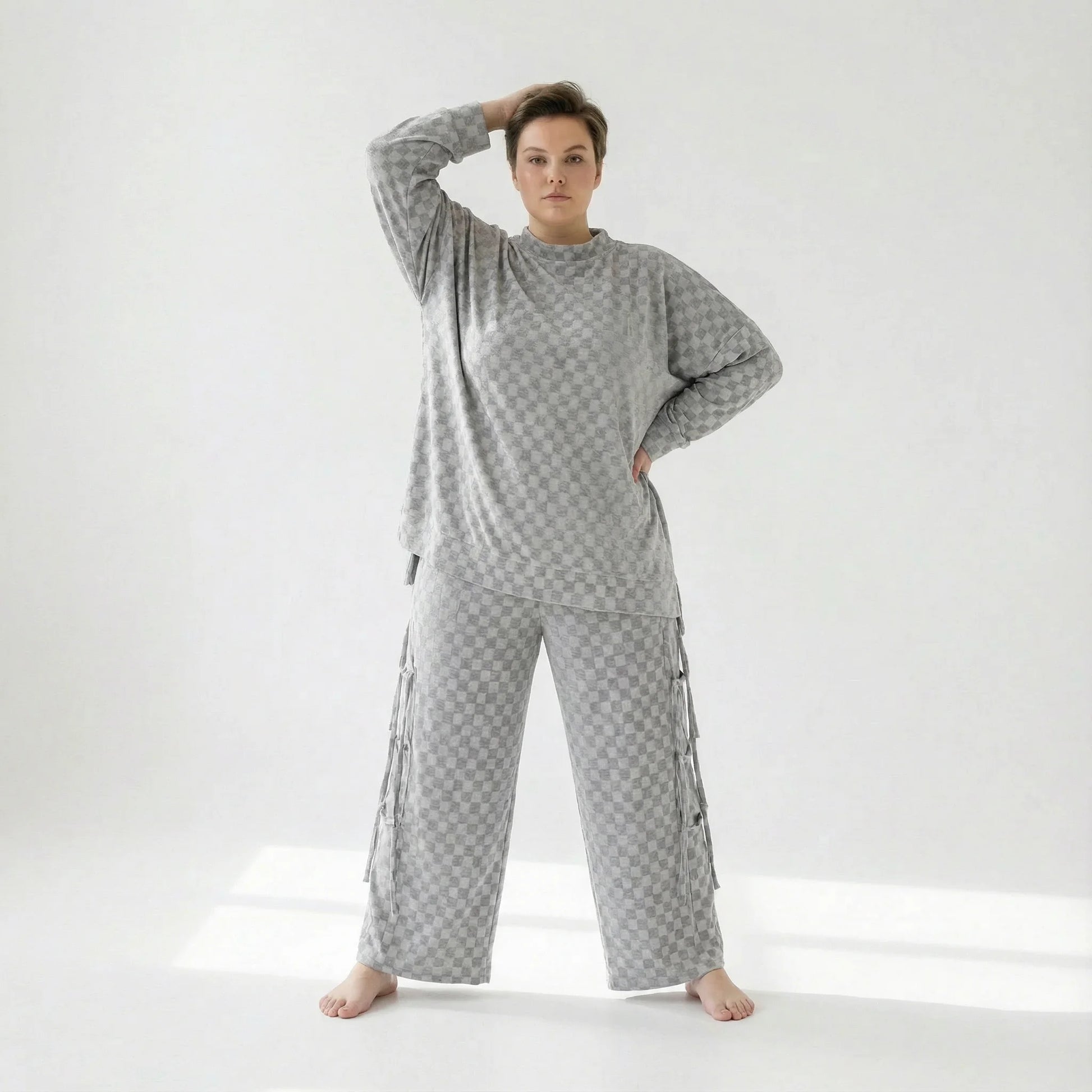  AKH Fashion Bigshirt in gerader Form, aus Viskose, 1540.07124, Grau, Kariert, Ausgefallen