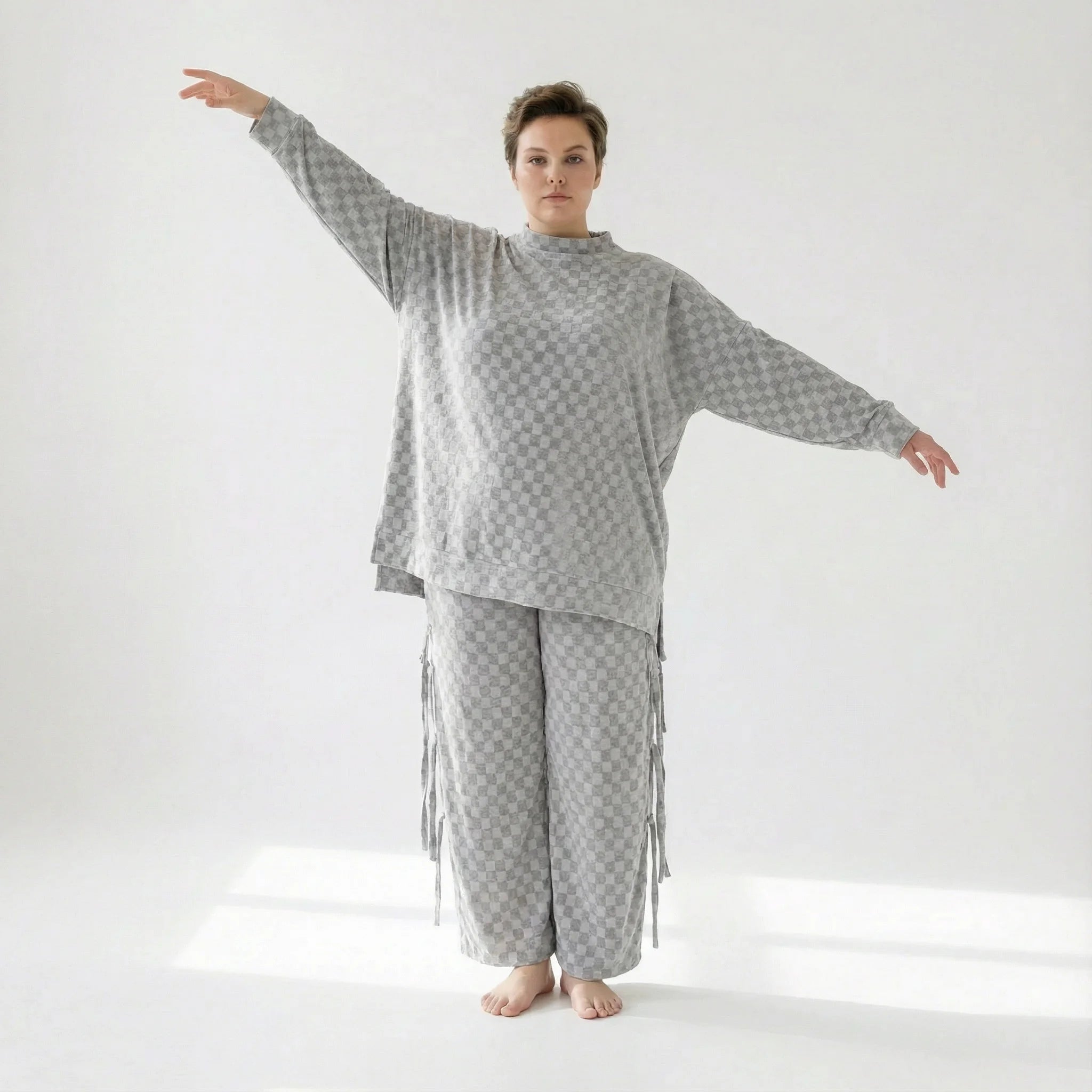  AKH Fashion Bigshirt in gerader Form, aus Viskose, 1540.07124, Grau, Kariert, Ausgefallen