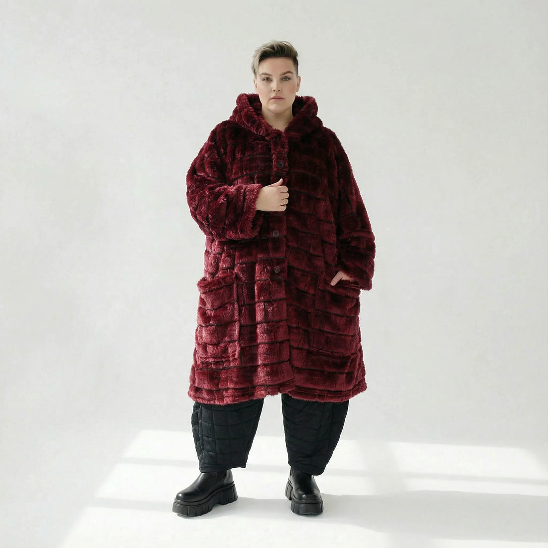  AKH Fashion Mantel in gerader Form, aus Polyester, 1546.06280, Weinrot, Kariert, Schick