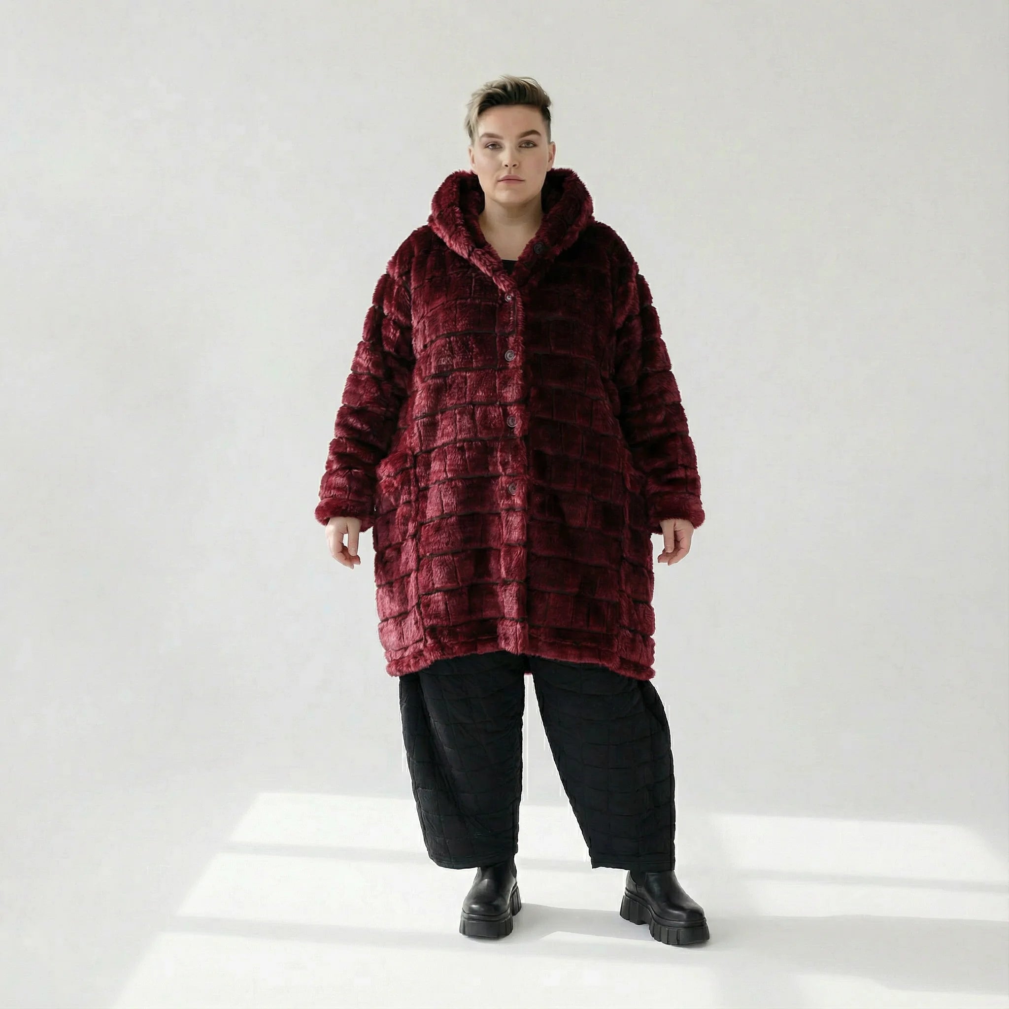  Ballonjacke von AKH Fashion aus Polyester, 1546.06660, Weinrot, Kariert, Ausgefallen