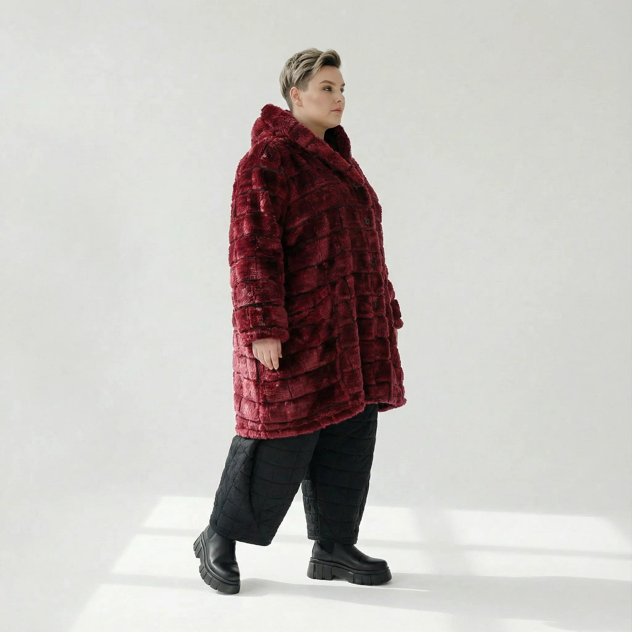  Ballonjacke von AKH Fashion aus Polyester, 1546.06660, Weinrot, Kariert, Ausgefallen