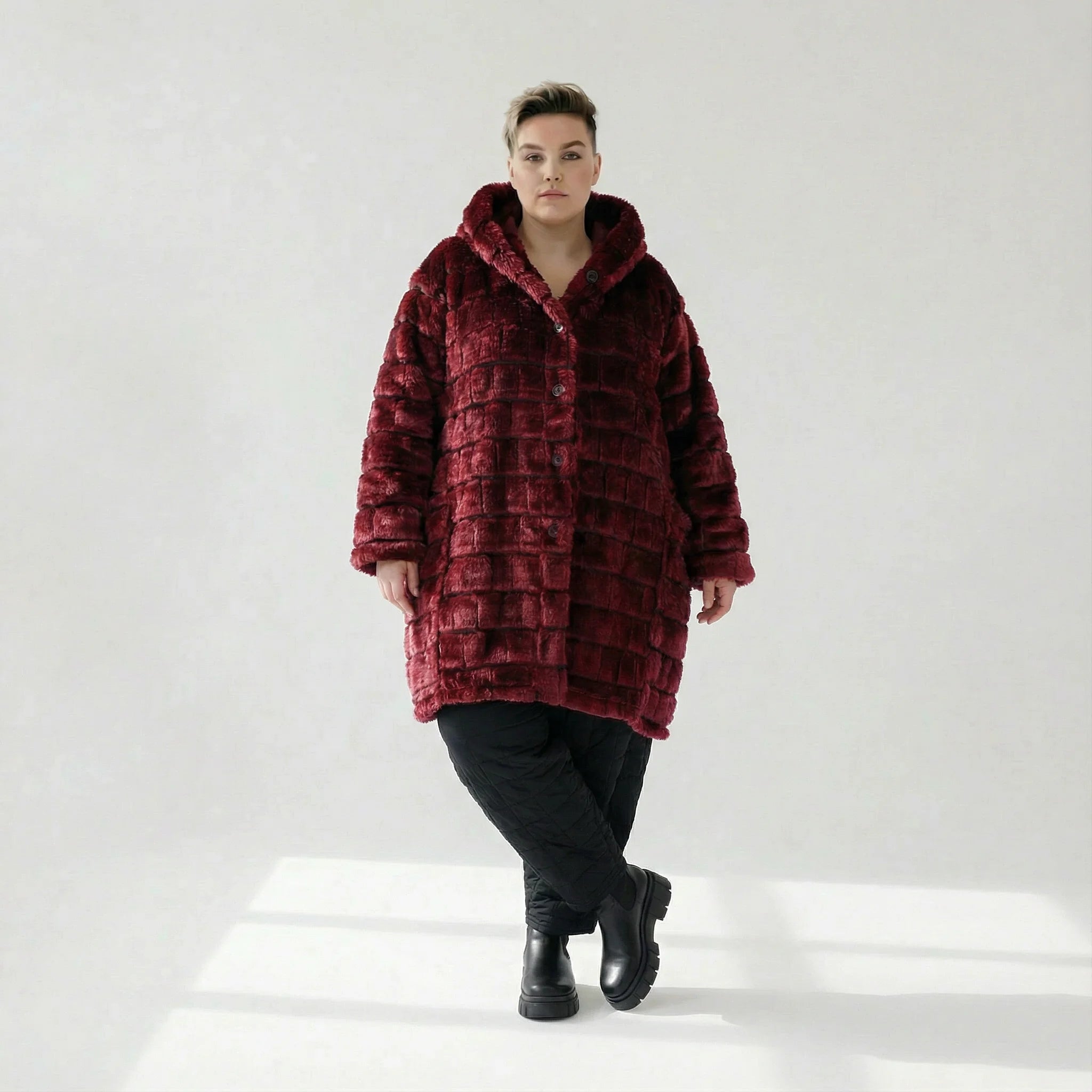  Ballonjacke von AKH Fashion aus Polyester, 1546.06660, Weinrot, Kariert, Ausgefallen