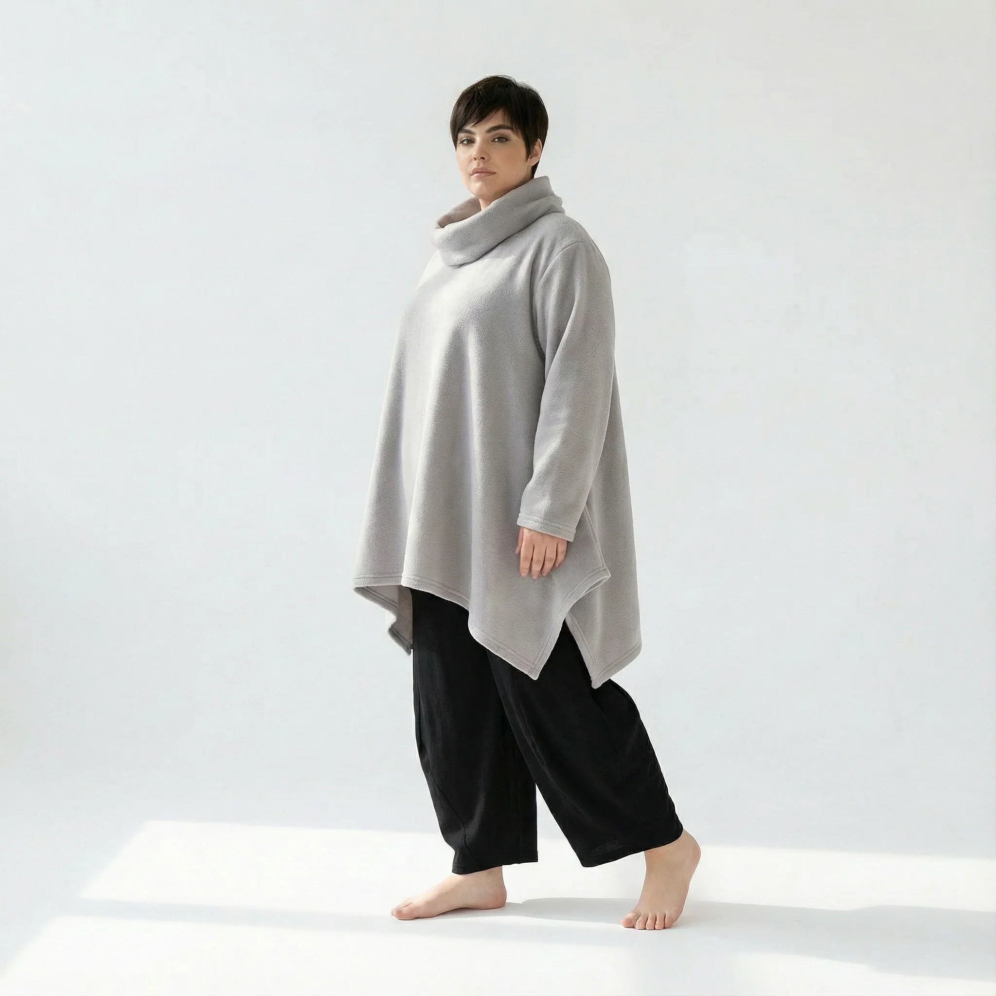  A-Form Bigshirt von AKH Fashion aus Materialmix, 1552.03371, Hellgrau, Ausgefallen, Zeitlos