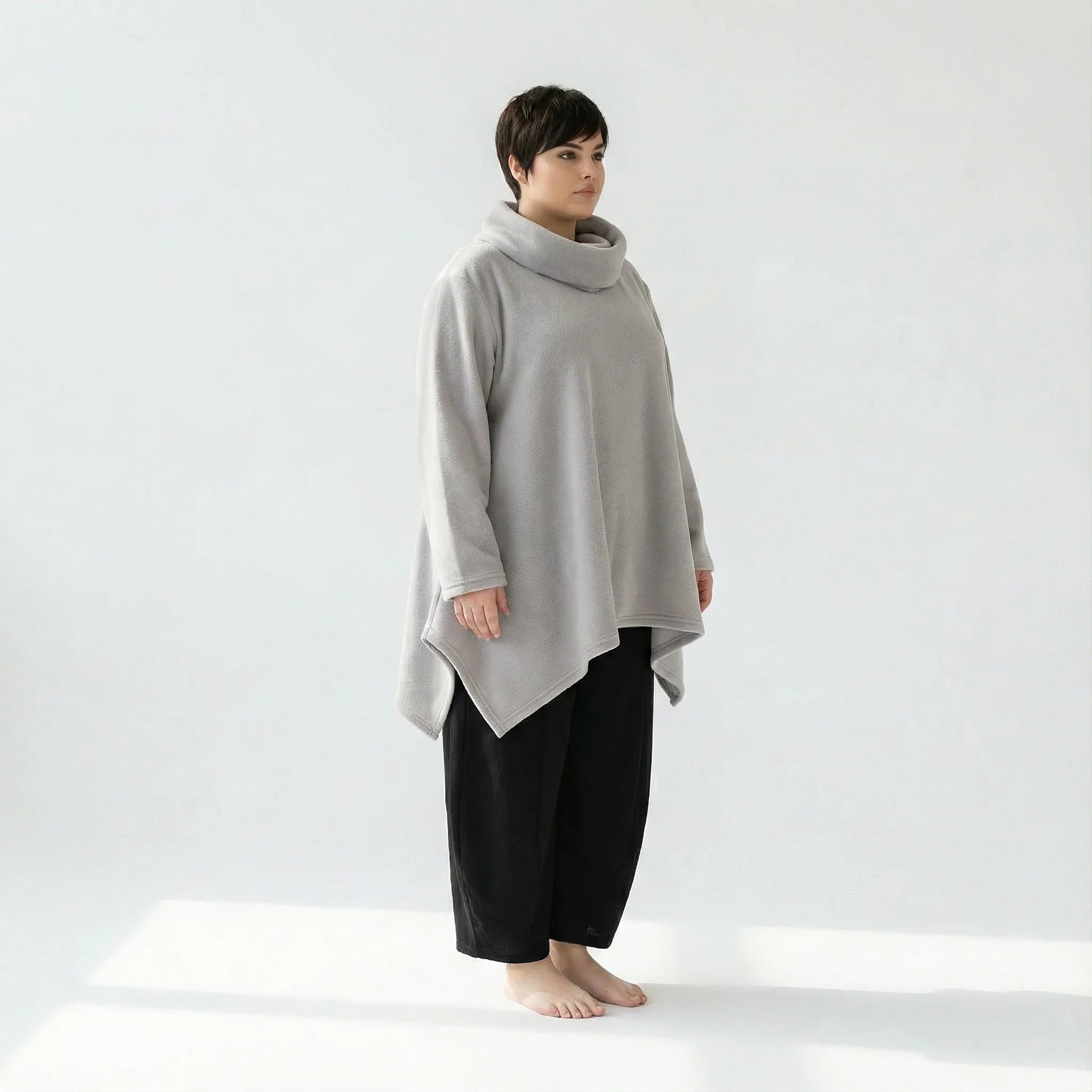  A-Form Bigshirt von AKH Fashion aus Materialmix, 1552.03371, Hellgrau, Ausgefallen, Zeitlos