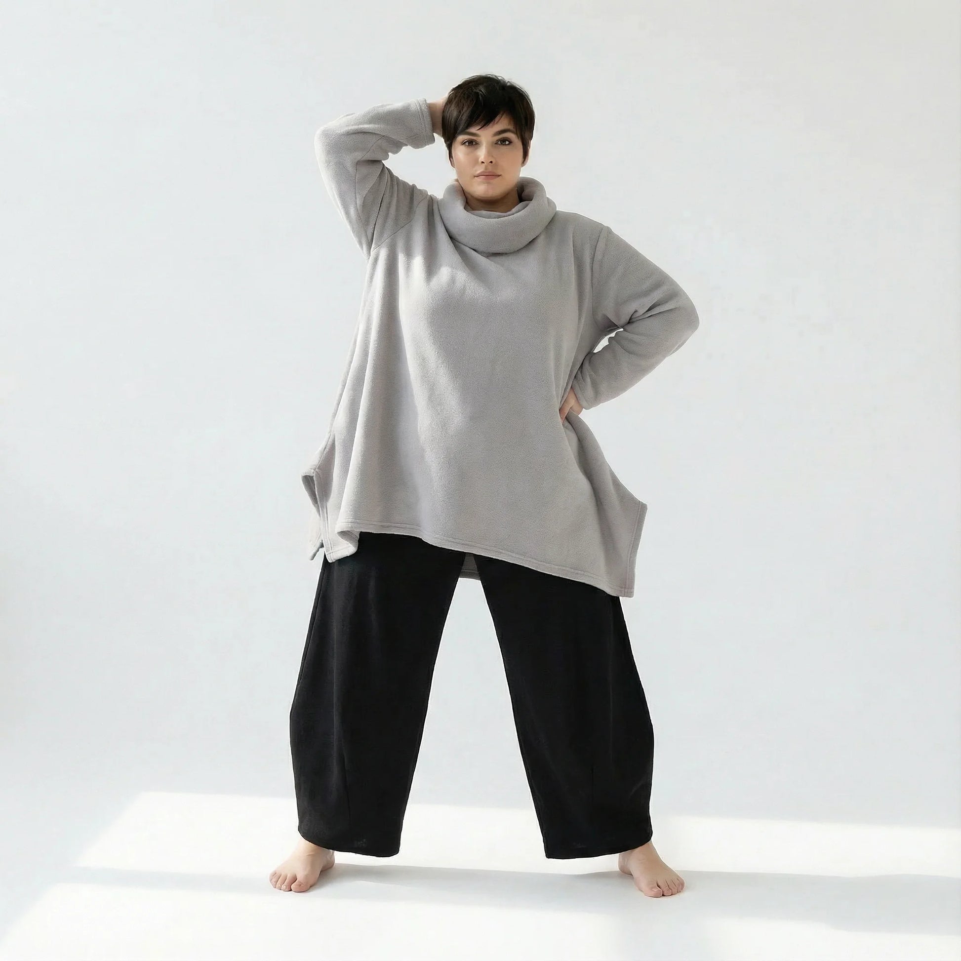  A-Form Bigshirt von AKH Fashion aus Materialmix, 1552.03371, Hellgrau, Ausgefallen, Zeitlos