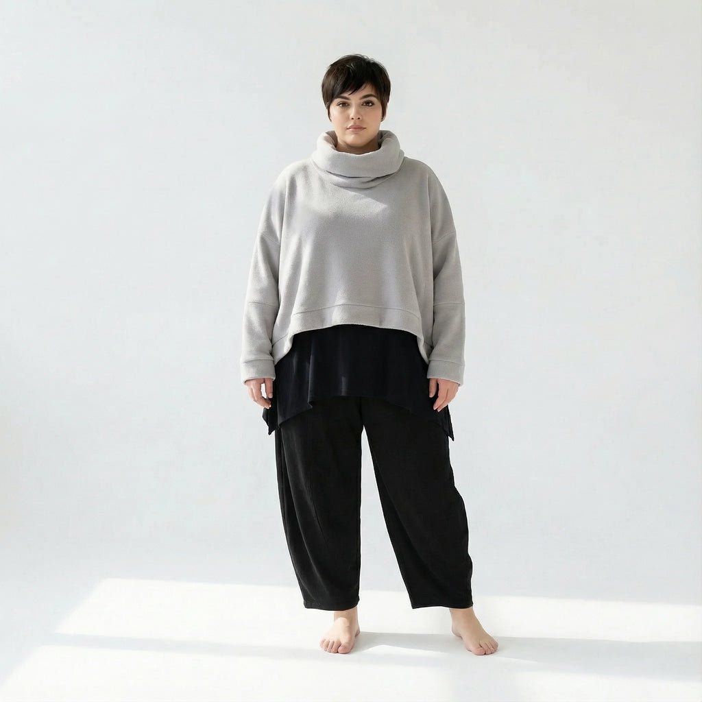  AKH Fashion Überwurf in kastiger Form, aus Materialmix, 1552.7011R, Hellgrau, Ausgefallen