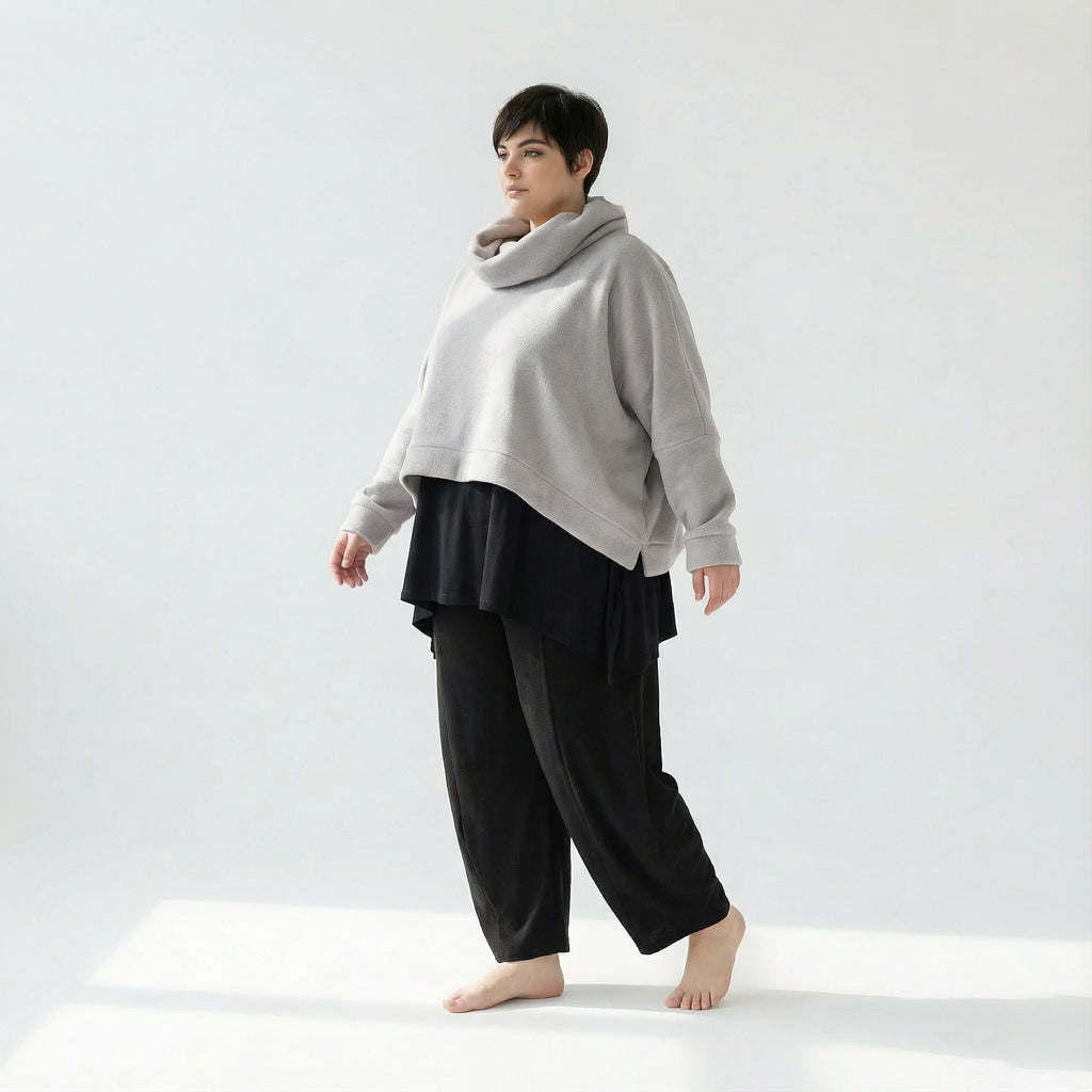  AKH Fashion Überwurf in kastiger Form, aus Materialmix, 1552.7011R, Hellgrau, Ausgefallen