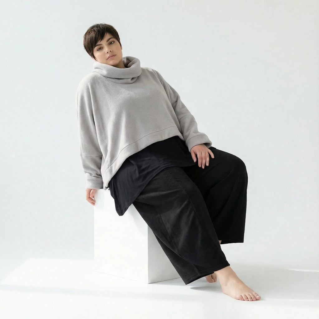  AKH Fashion Überwurf in kastiger Form, aus Materialmix, 1552.7011R, Hellgrau, Ausgefallen