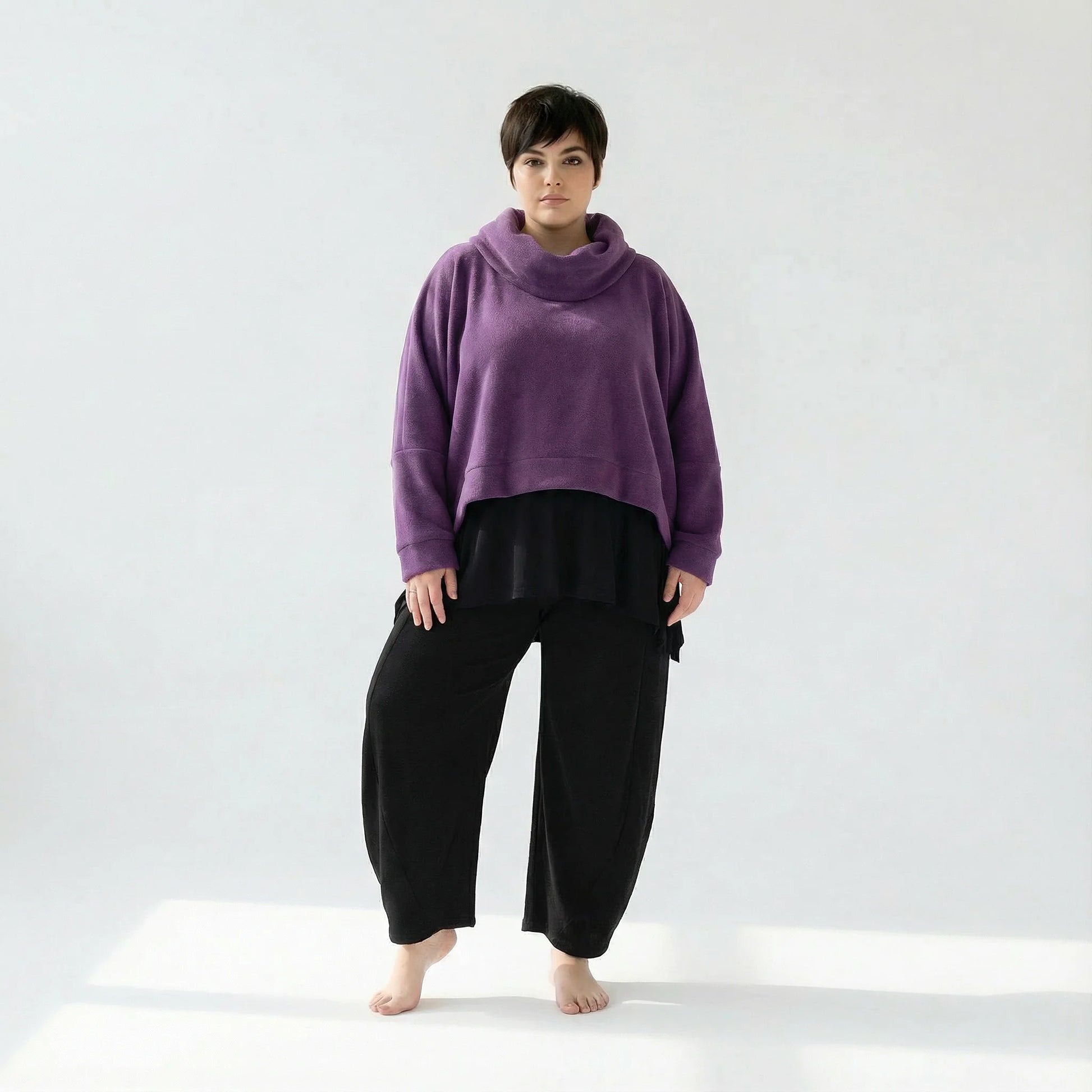  AKH Fashion Überwurf in kastiger Form, aus Materialmix, 1552.7011R, Violett, Ausgefallen