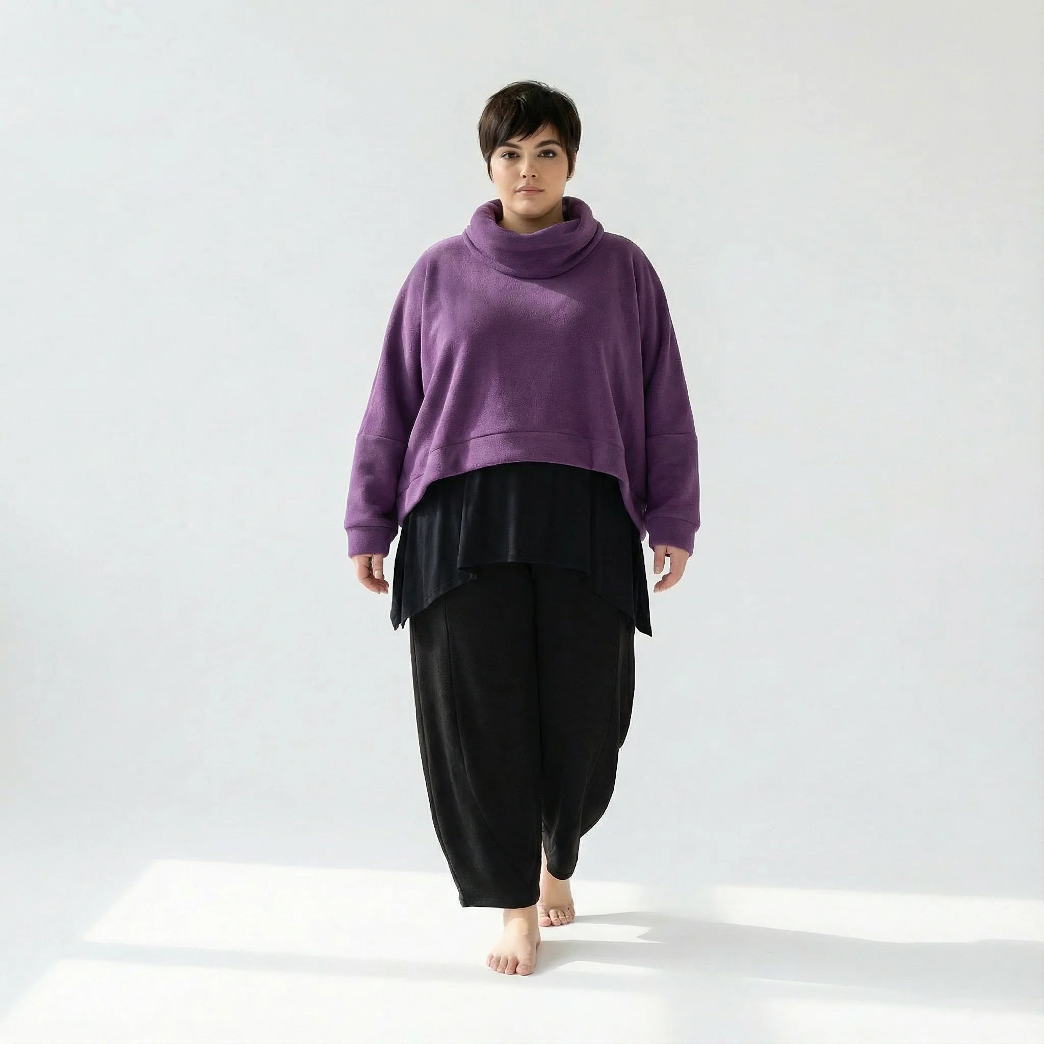  AKH Fashion Überwurf in kastiger Form, aus Materialmix, 1552.7011R, Violett, Ausgefallen