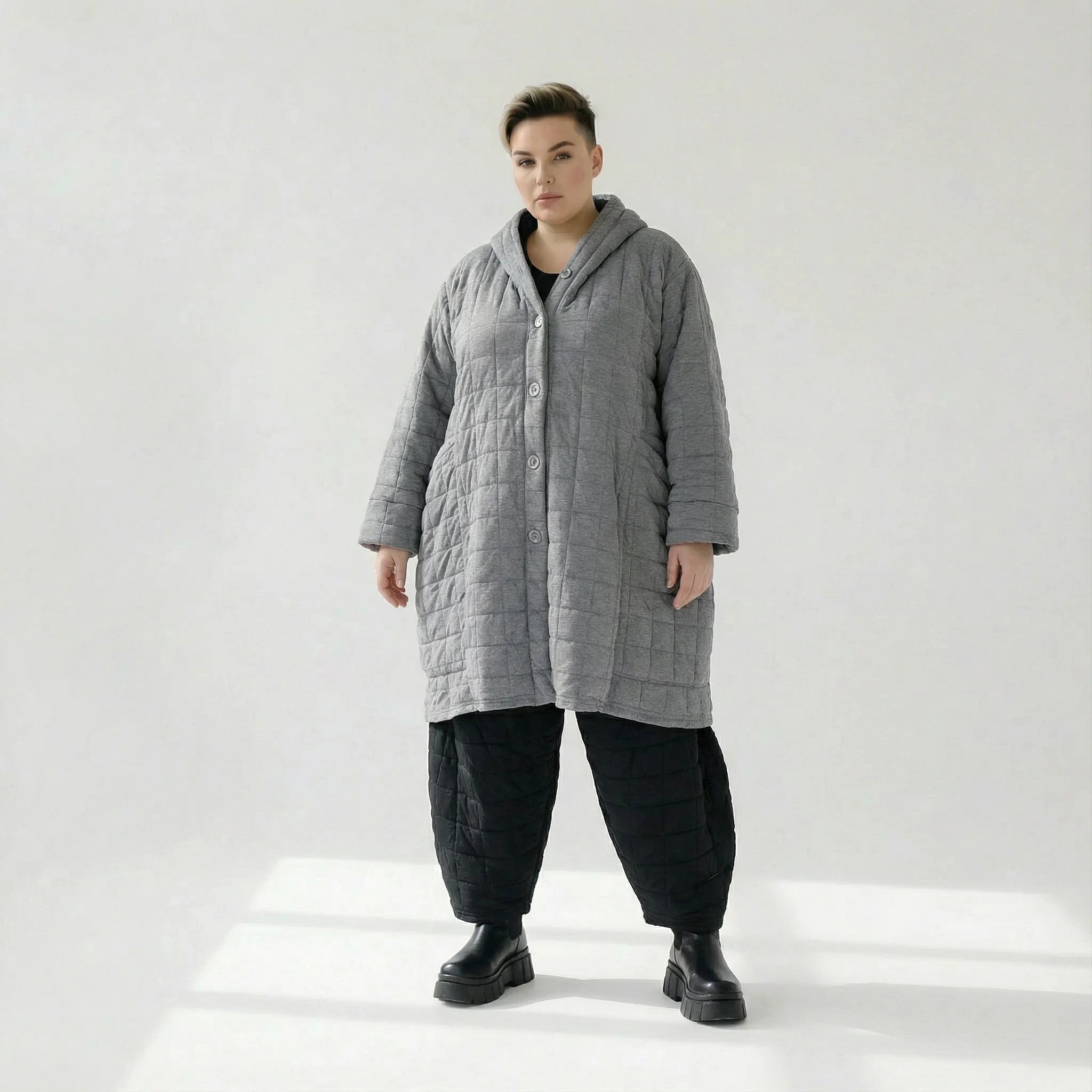  Ballonmantel von AKH Fashion aus Viskose, 1561.06600, Grau, Kariert, Ausgefallen, Zeitlos