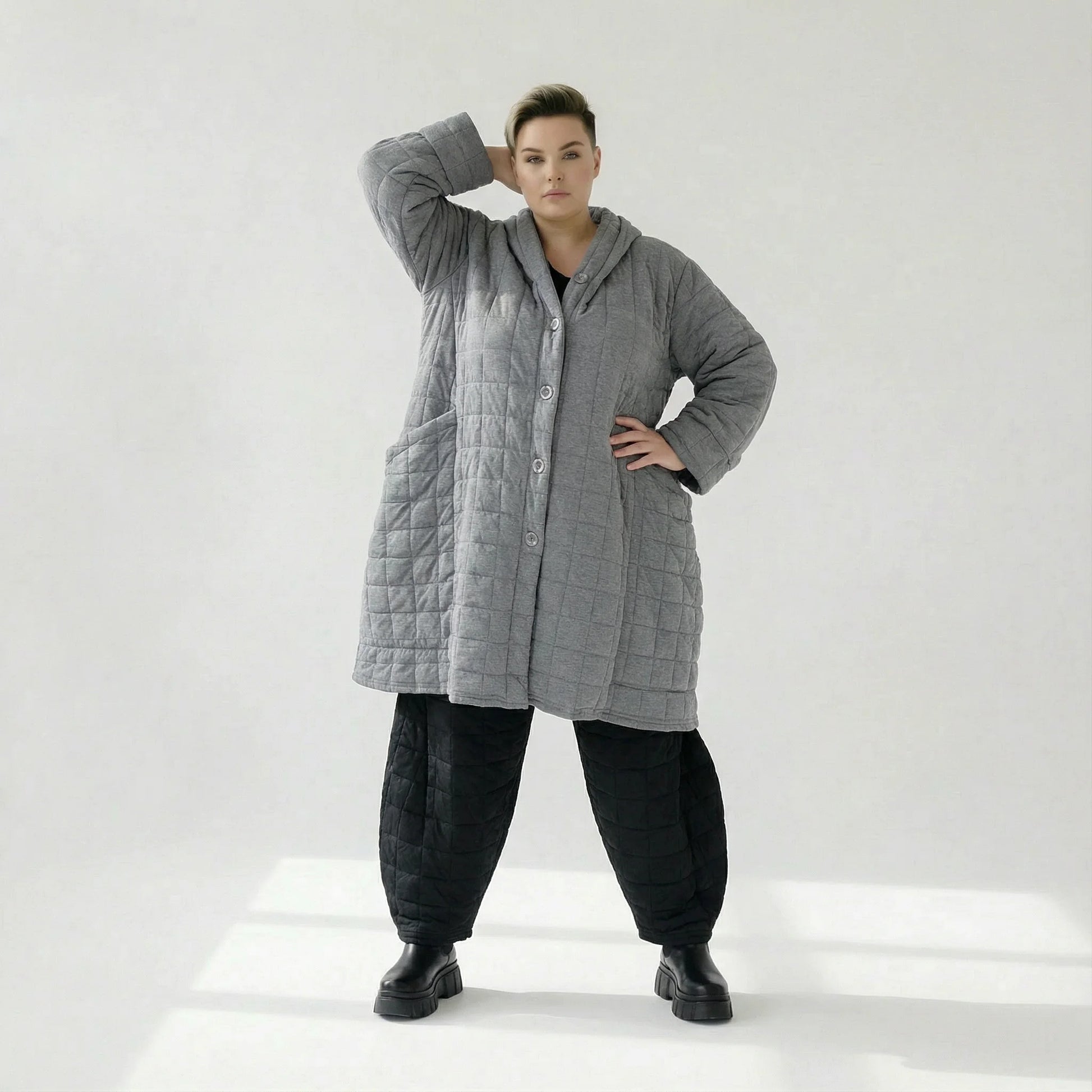  Ballonmantel von AKH Fashion aus Viskose, 1561.06600, Grau, Kariert, Ausgefallen, Zeitlos