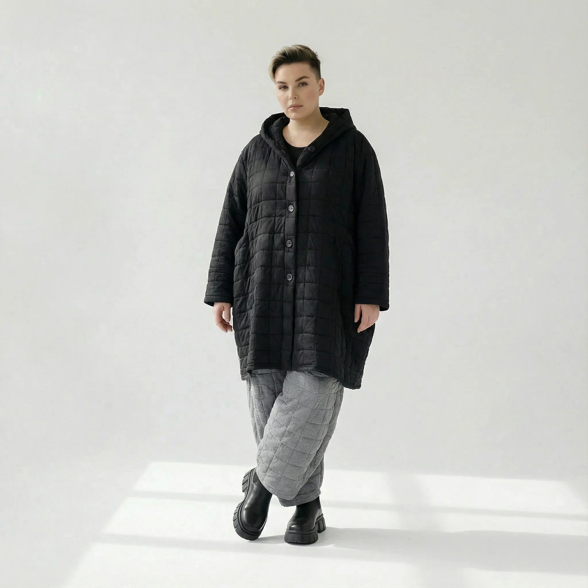  Ballonmantel von AKH Fashion aus Viskose, 1561.06600, Schwarz, Kariert, Ausgefallen