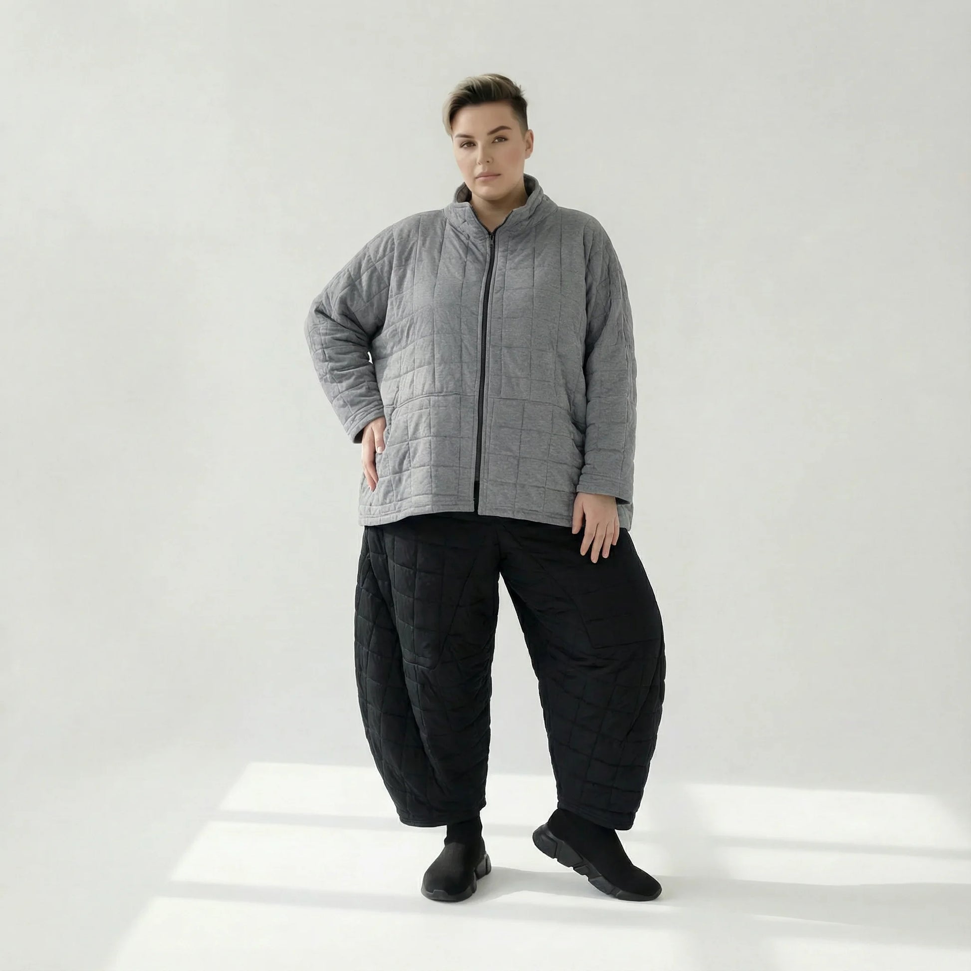  AKH Fashion Jacke in kastiger Form, aus Viskose, 1561.07104, Grau, Kariert, Ausgefallen