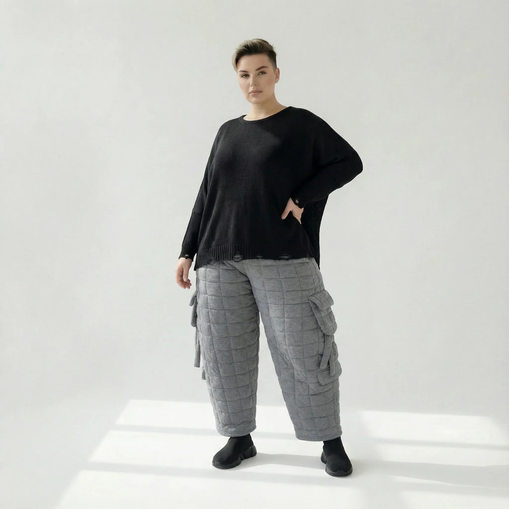  Ballonhose von AKH Fashion aus Viskose, 1561.07125, Grau, Kariert, Ausgefallen, Zeitlos