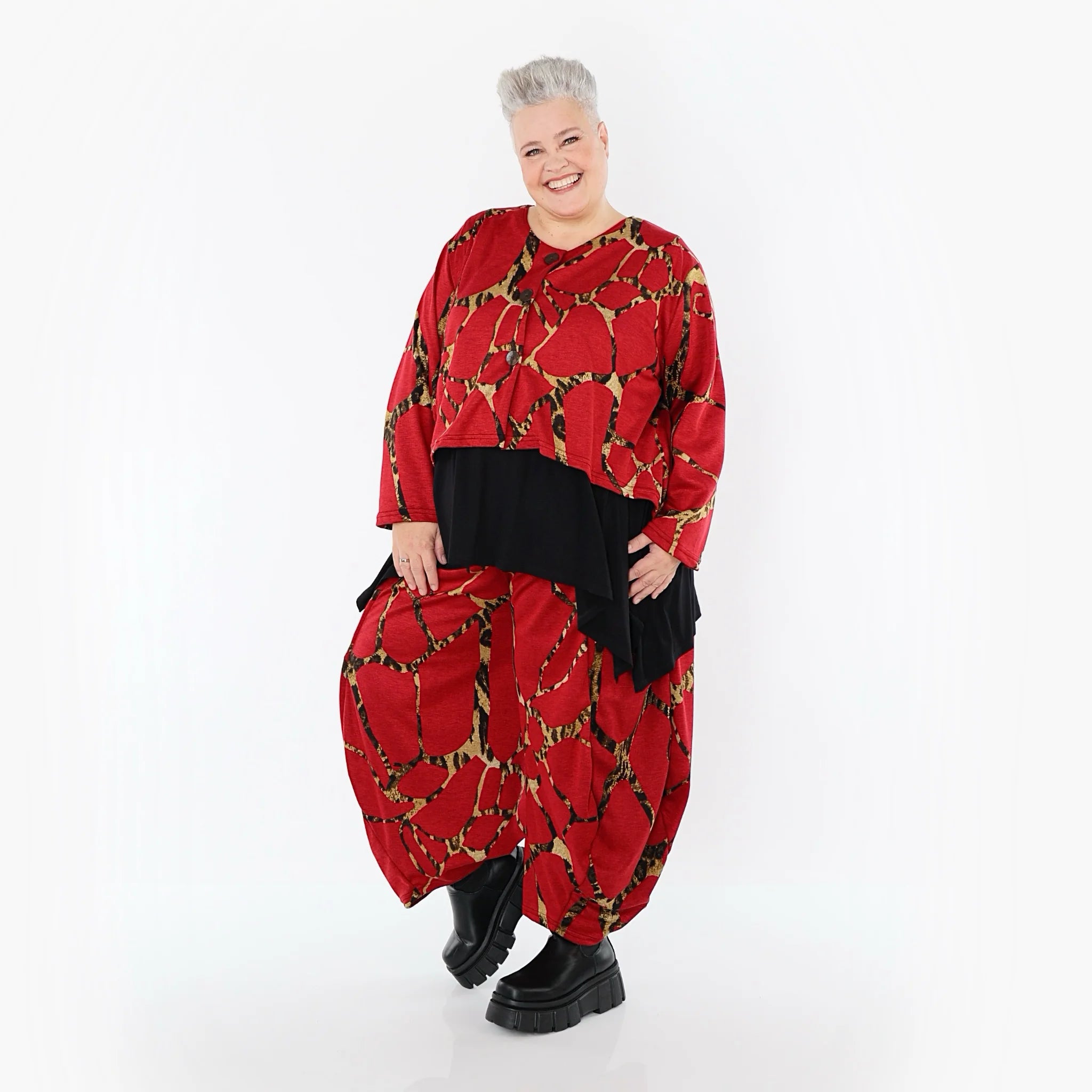  Ballonhose von AKH Fashion aus Materialmix, 1563.08069, Rot/Multi, Grafik, Ausgefallen