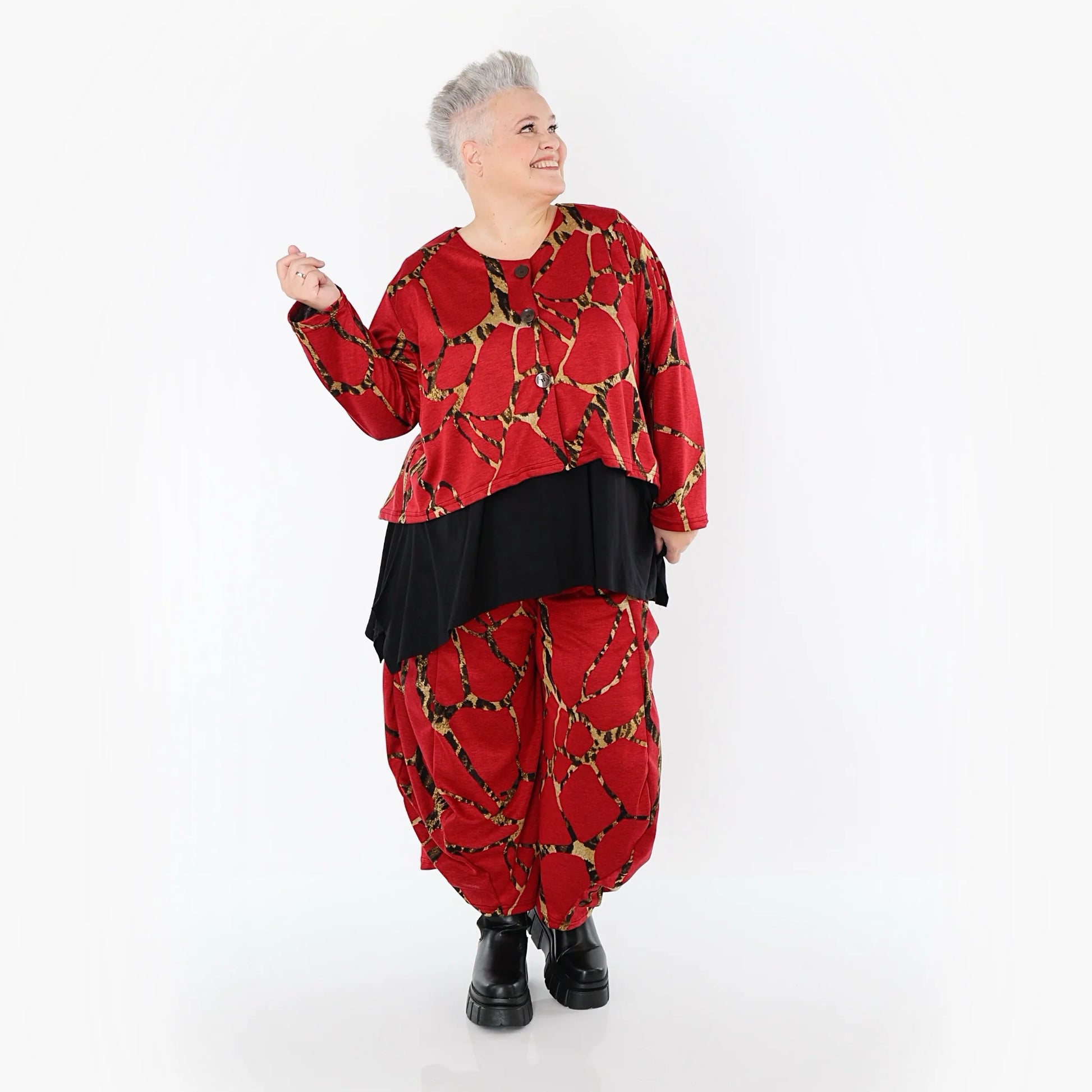  Ballonhose von AKH Fashion aus Materialmix, 1563.08069, Rot/Multi, Grafik, Ausgefallen