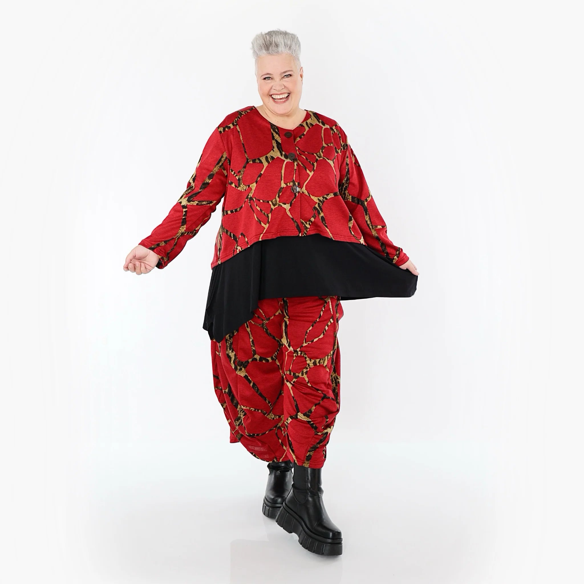  Ballonhose von AKH Fashion aus Materialmix, 1563.08069, Rot/Multi, Grafik, Ausgefallen